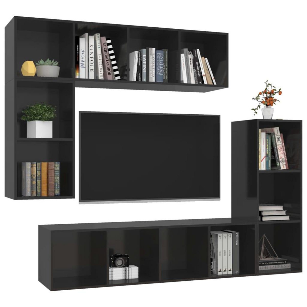 VIDAXL Ensemble de meubles TV 4 pcs Noir brillant Bois d'ingenierie