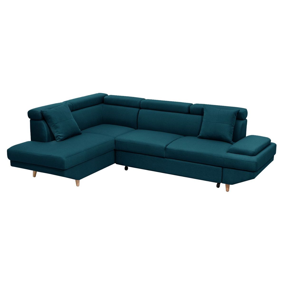 Canapé d'angle gauche convertible 5 places tissu pieds bois clair MARIUS 