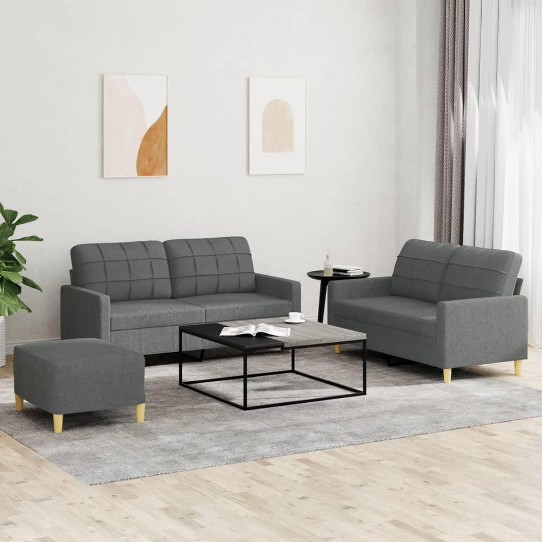 VIDAXL Ensemble de canapes 3 pcs avec coussins Gris fonce Tissu