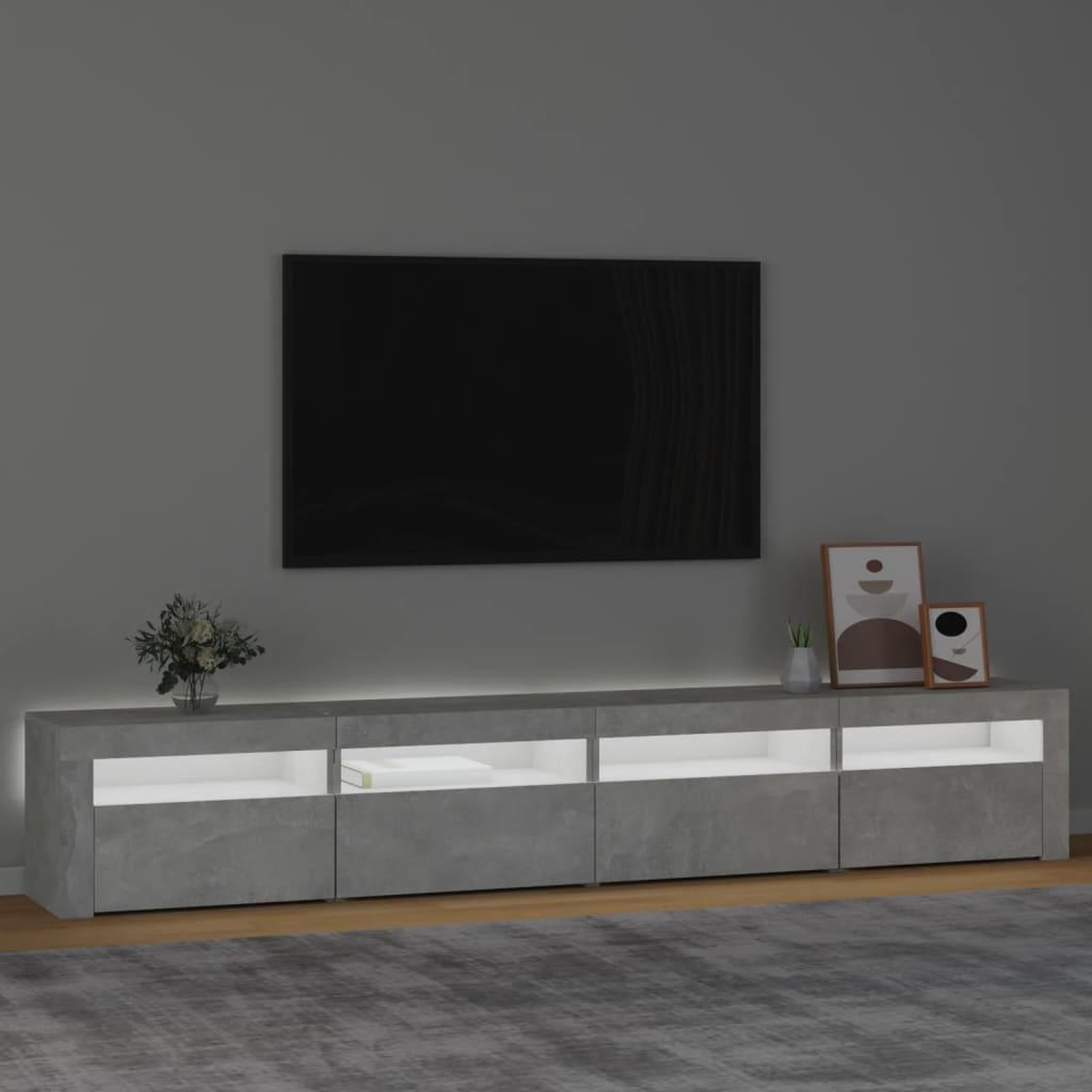 Voir la diapositive 3 : VIDAXL Meuble TV avec lumieres LED Gris beton 240x35x40 cm