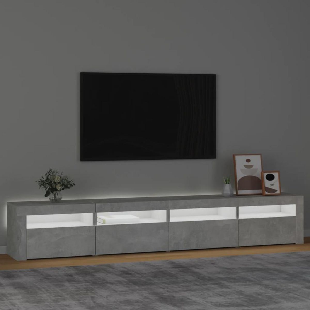 VIDAXL Meuble TV avec lumieres LED Gris beton 240x35x40 cm