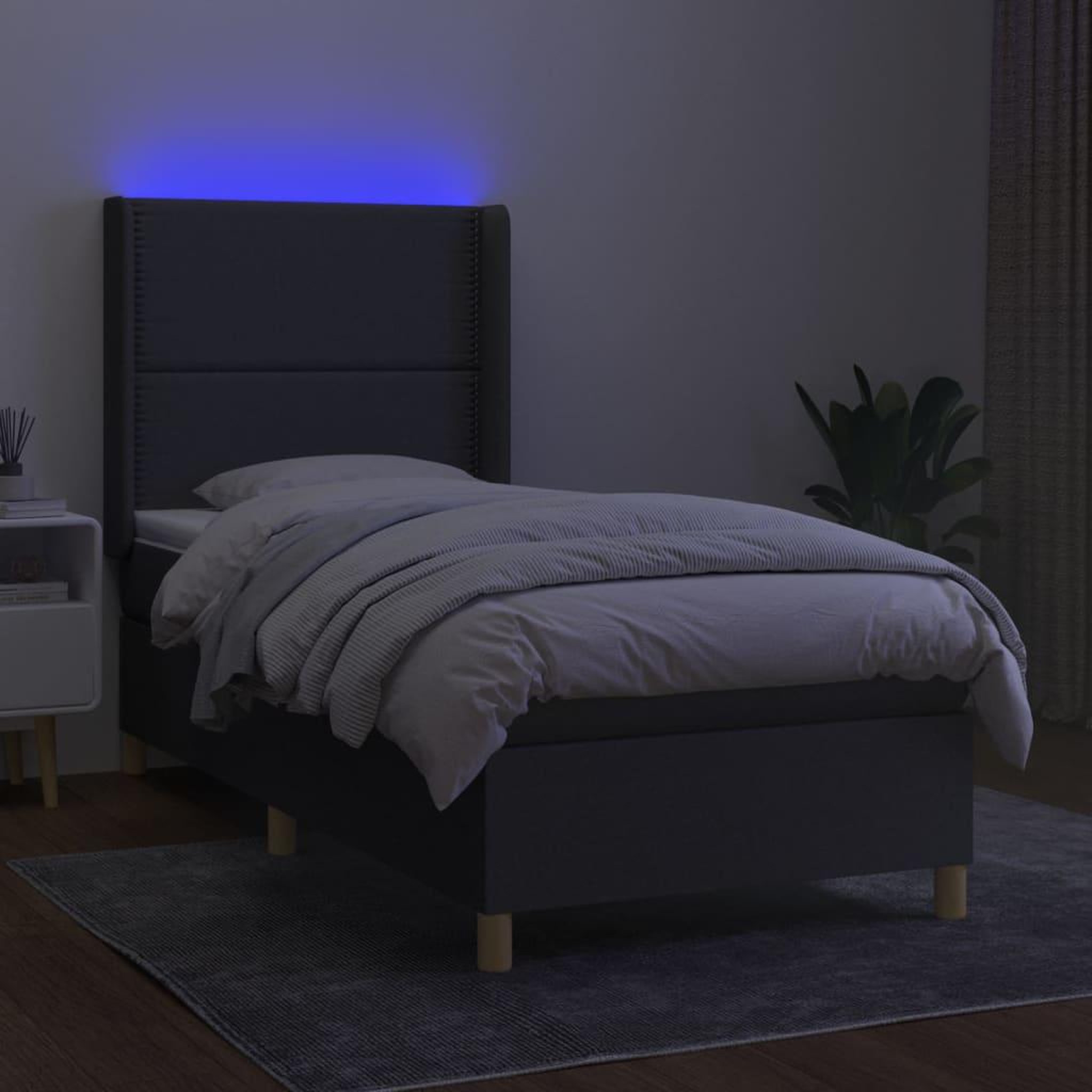 Voir la diapositive 3 : VIDAXL Sommier a lattes de lit matelas LED Gris fonce 80x200cm Tissu