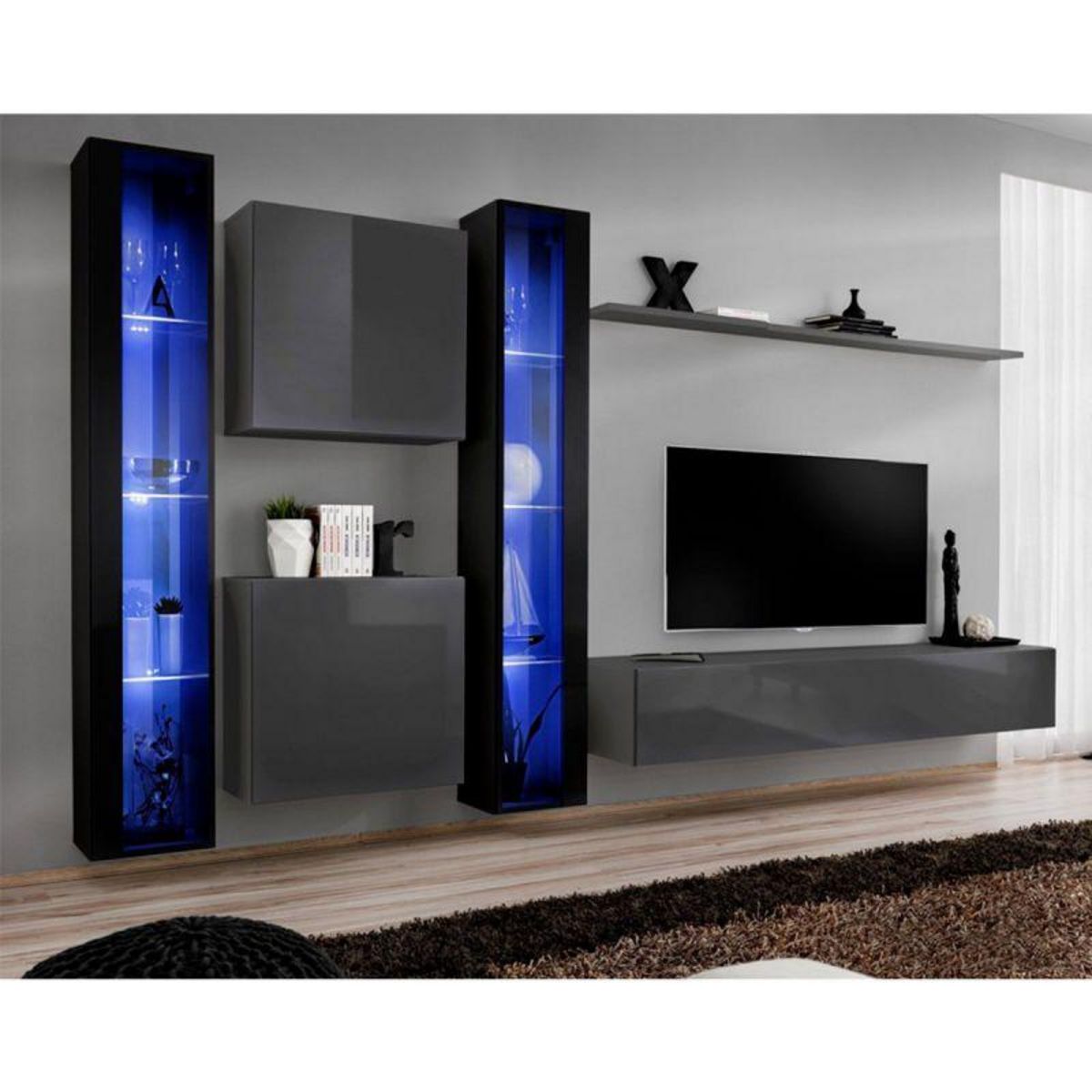 Paris Prix Meuble TV Mural Design  Switch XVI  330cm Noir & Gris