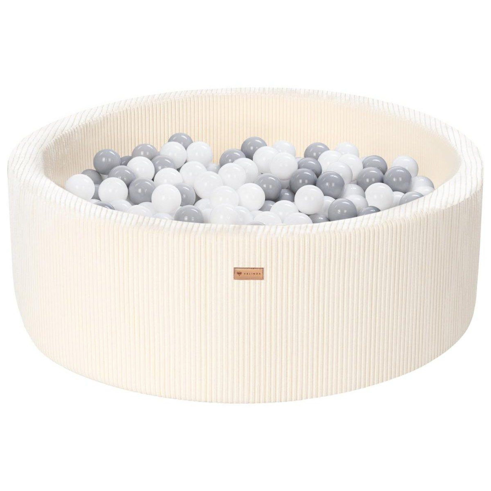 VELINDA Piscine à balles en velours côtelé avec 300 balles, diamètre env. 90 cm — crème
