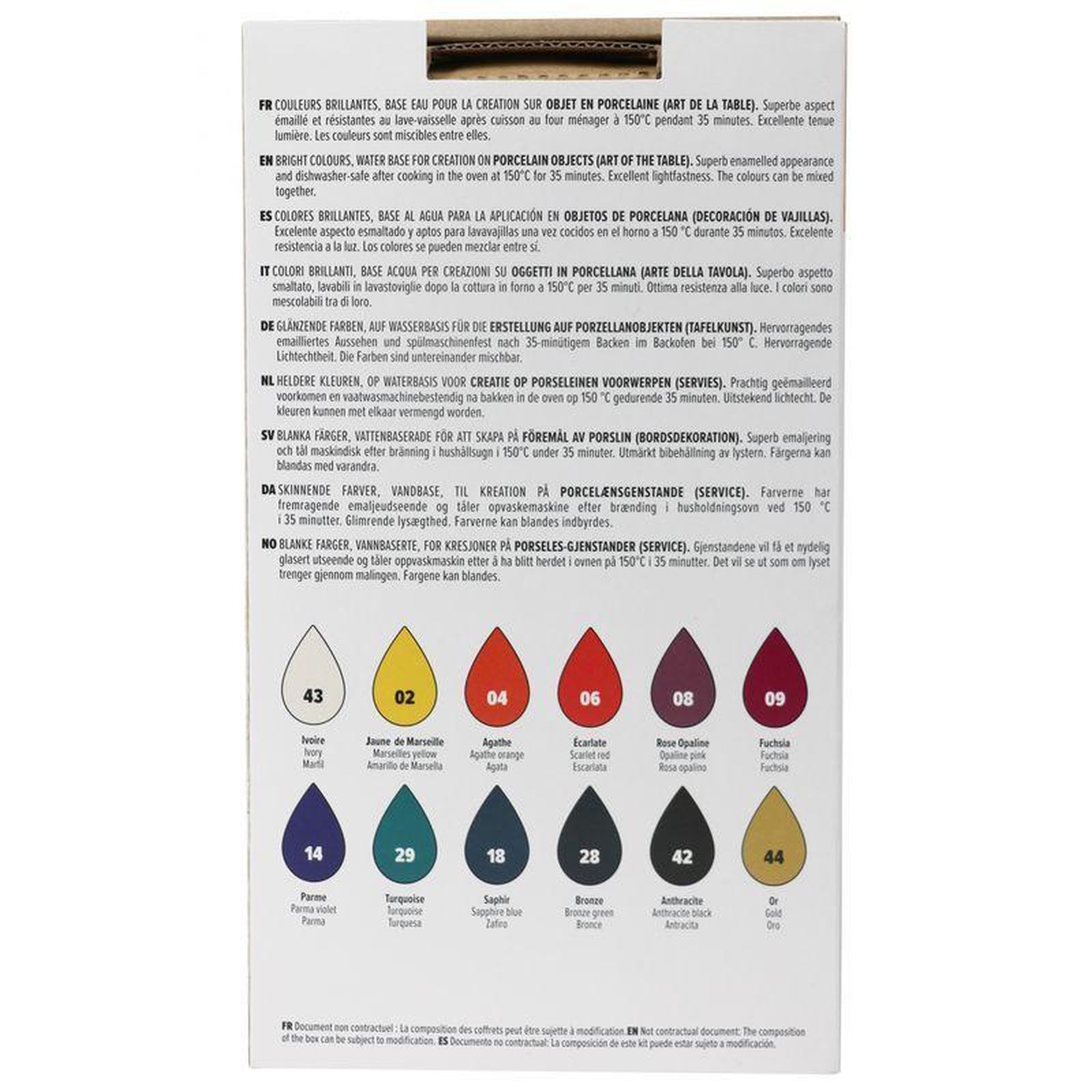 Voir la diapositive 2 : Pebeo Set de 12 peintures base eau porcelaine - 12 x 20 ml