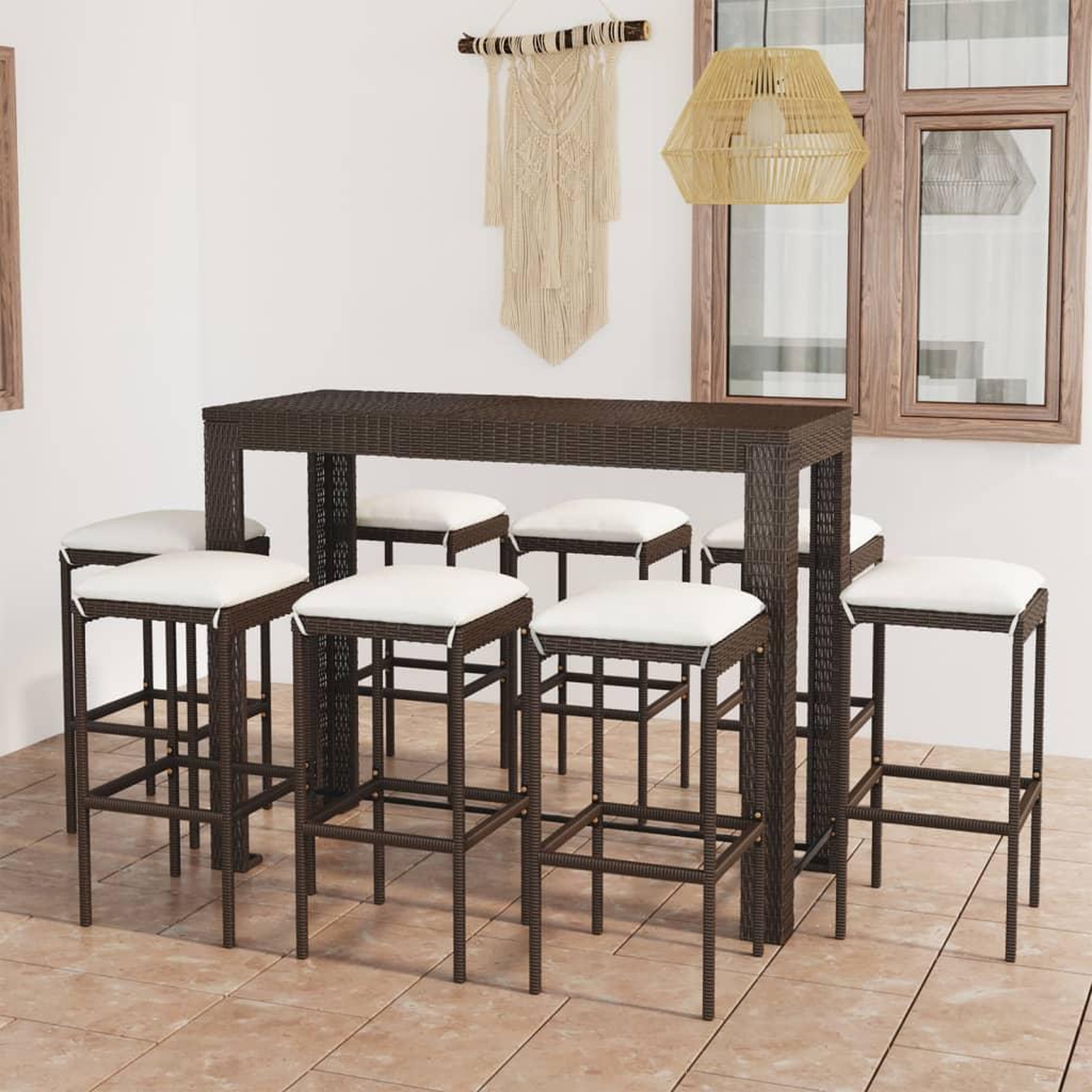 Voir la diapositive 1 : VIDAXL Ensemble de bar de jardin 9 pcs coussins Resine tressee Marron