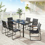 Voir la diapositive 2 : OUTSUNNY Salon de jardin 6 personnes 7 pièces acier verre noir