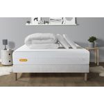 SEPTNUITS PACK Matelas + sommier Memo Bio  Mousse à mémoire de forme 5 zones de confort Maxi épaisseur + Couette + 2 oreillers. Coloris disponibles : Blanc