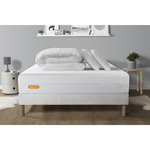 SEPTNUITS PACK Matelas + sommier Memo Bio  Mousse à mémoire de forme 5 zones de confort Maxi épaisseur + Couette + 2 oreillers. Coloris disponibles : Blanc