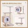 Voir la diapositive 4 : PAWHUT Arbre à chats design contemporain griffoirs grattoirs sisal naturel centre d'activités niche plate-formes jeu boules suspendues 71L x 49l x 120H cm MDF hêtre clair