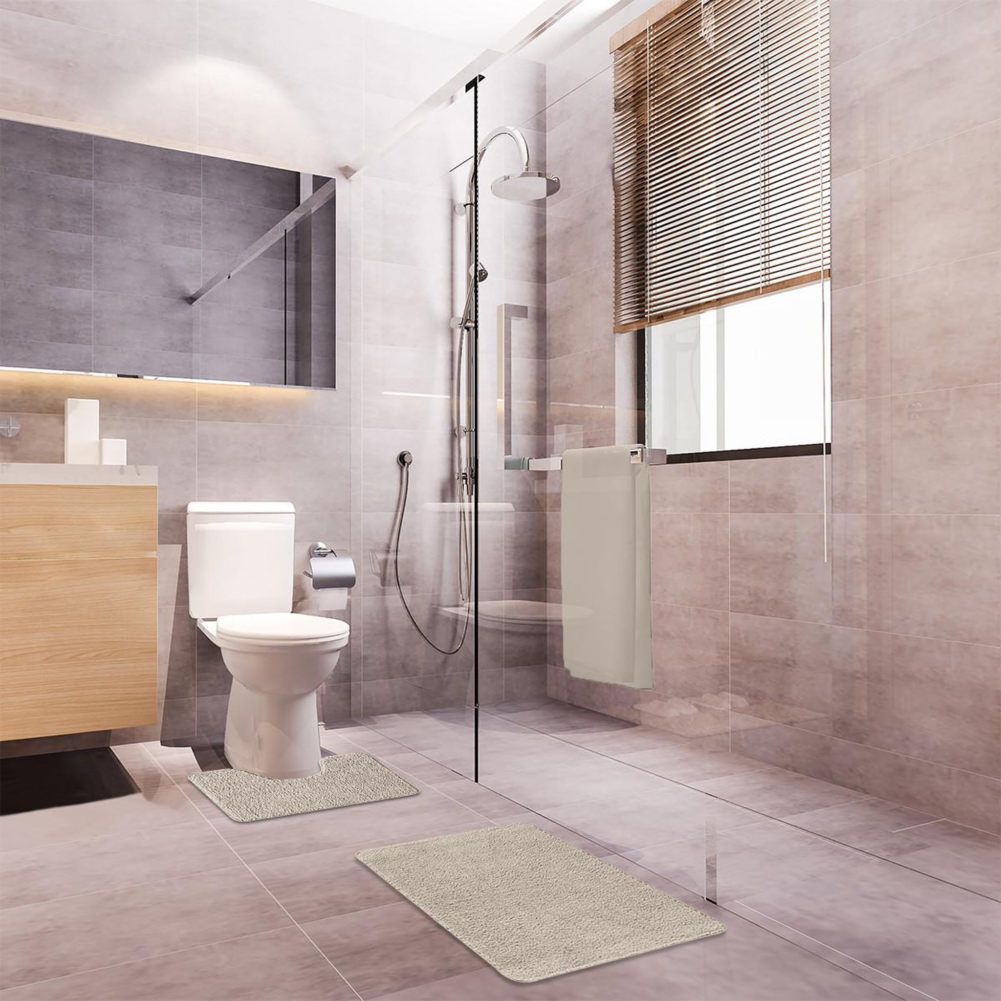 Voir la diapositive 2 : GUY LEVASSEUR Lot de 2 tapis de bain polyester 50x80cm + 50x40cm 50x80cm