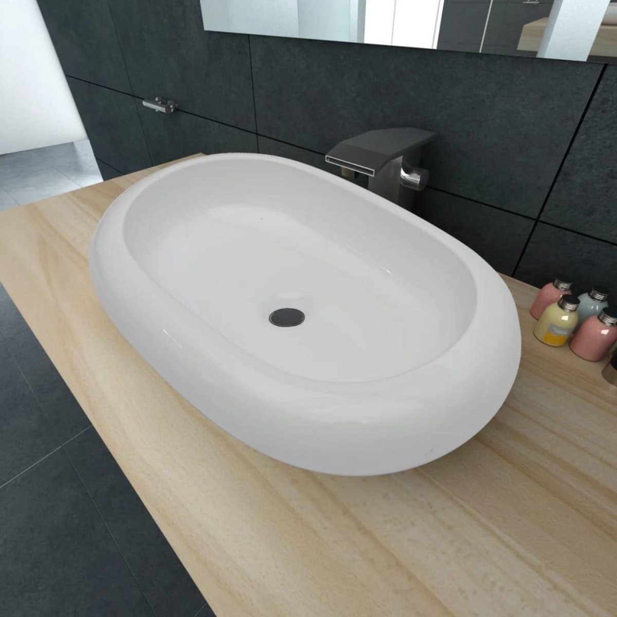 VIDAXL Lavabo en forme ovale Ceramique 63 x 42 cm Blanc