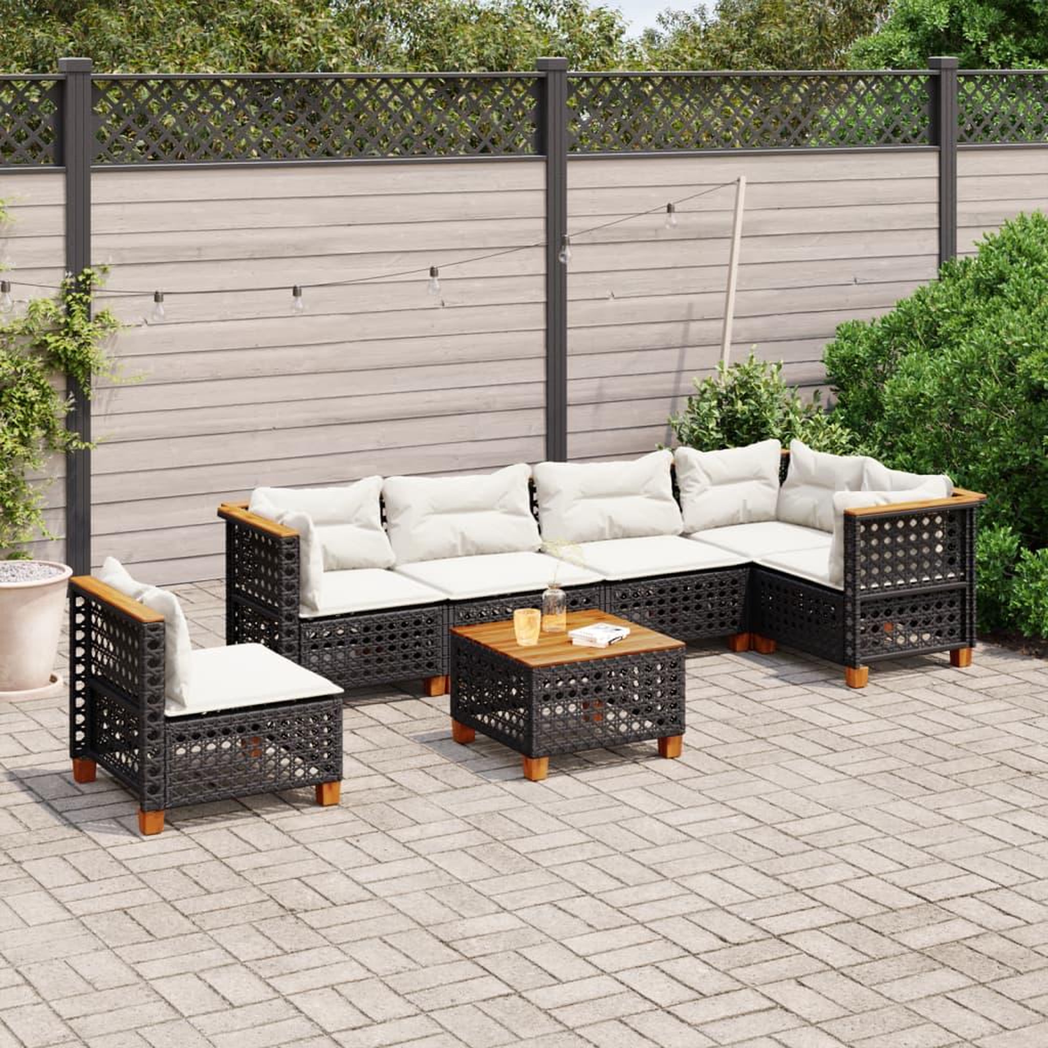VIDAXL Salon de jardin 7 pcs avec coussins noir resine tressee