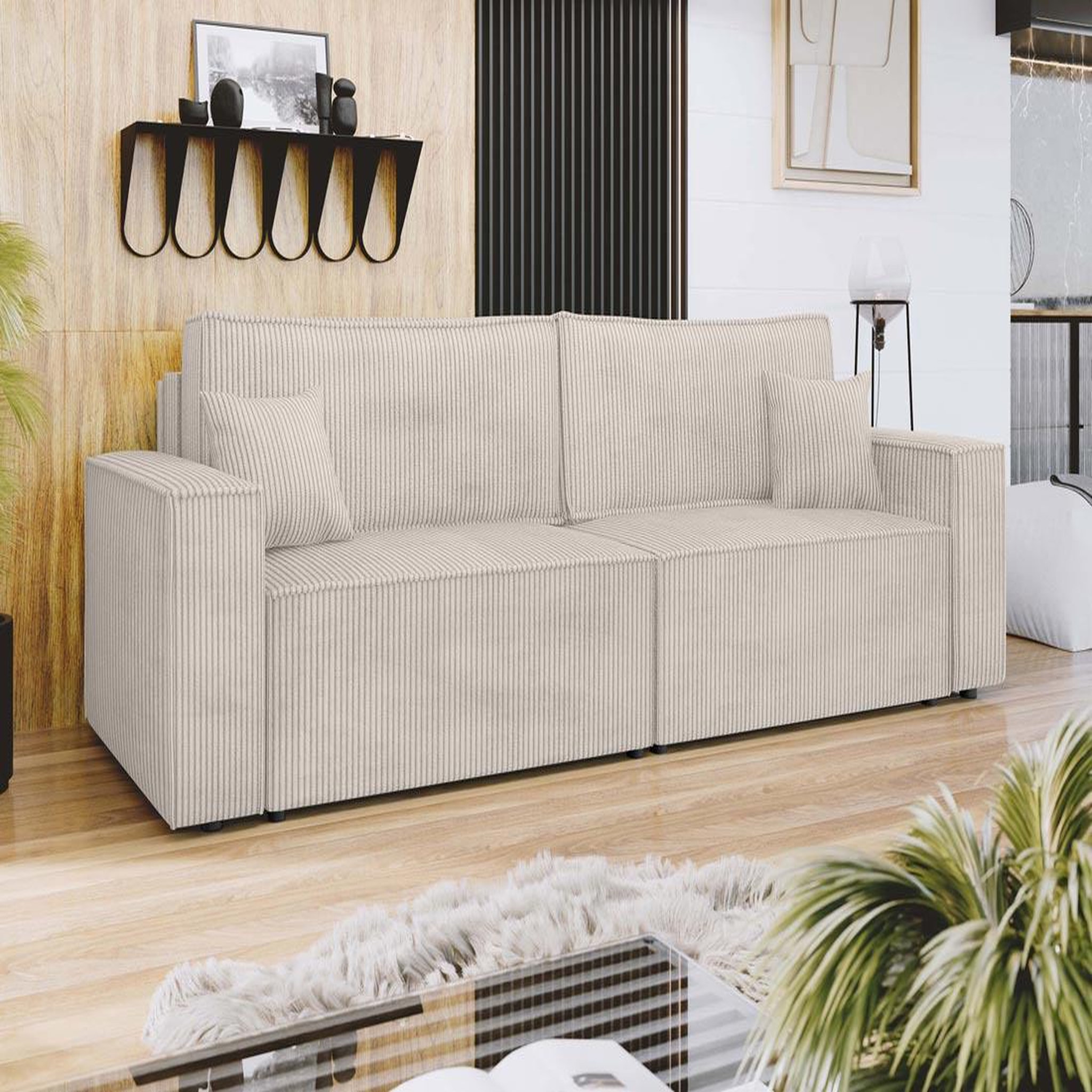 Voir la diapositive 1 : BEST MOBILIER Cezanne - canapé droit 3 places convertible avec coffre en velours côtelé