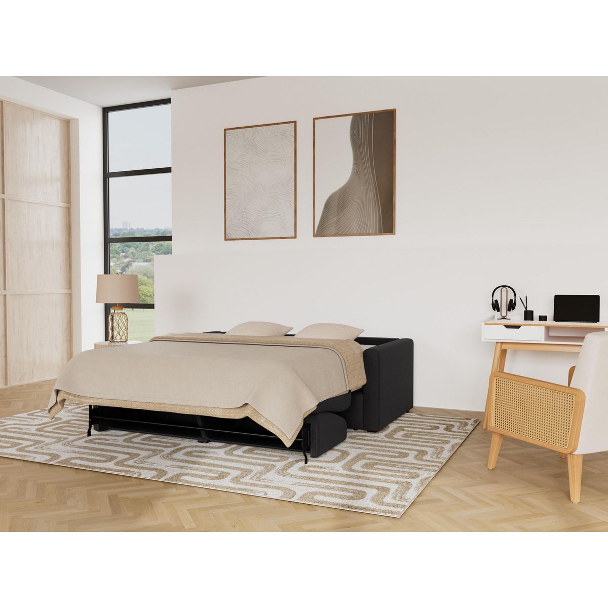 BEST MOBILIER Julia - canapé 3 places convertible express couchage quotidien 140 cm matelas 18 cm en tissu