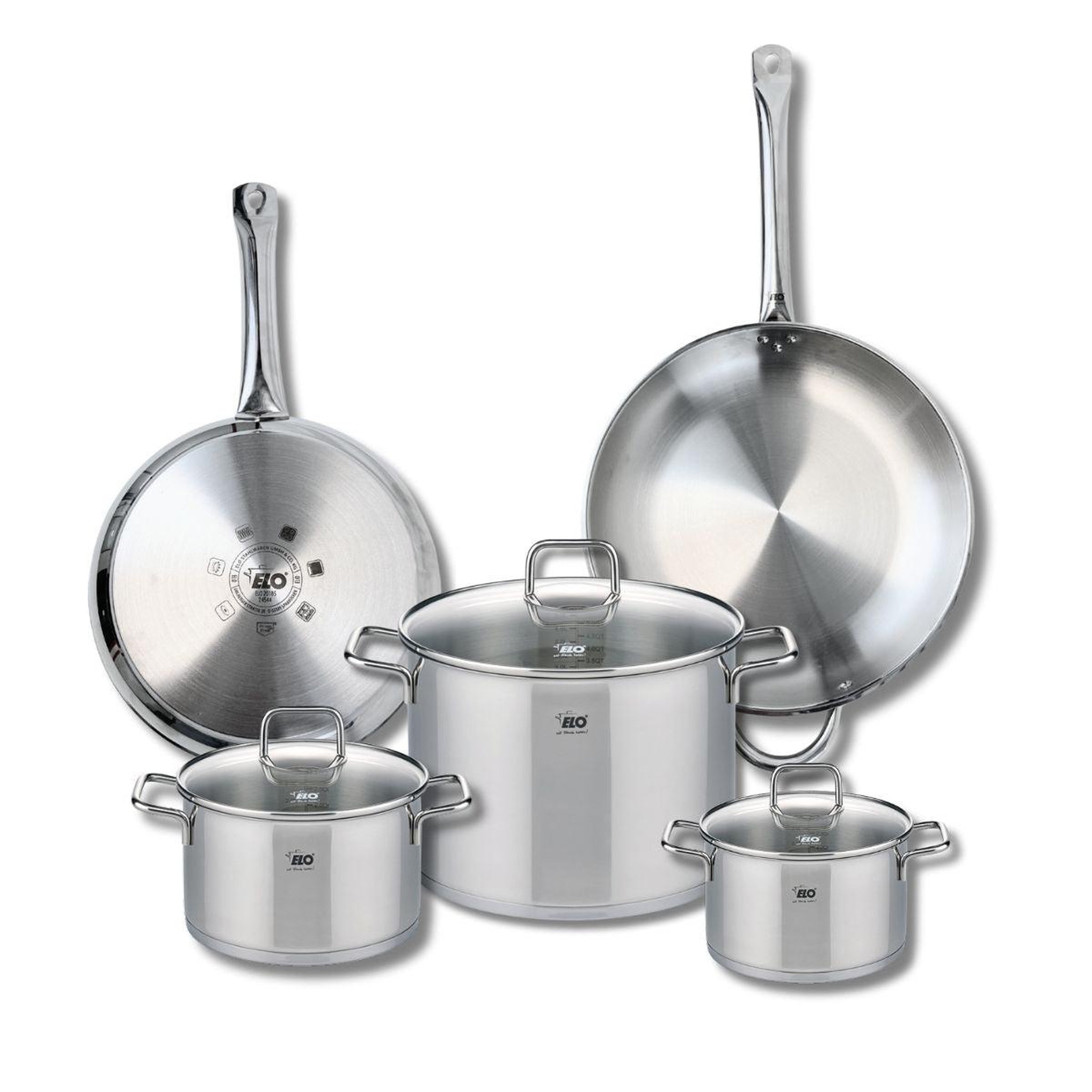 ELO Ensemble de 2 poêles de cuisson 28 et 32 cm et 3 faitouts 16, 20 et 26 cm elo profi citrin