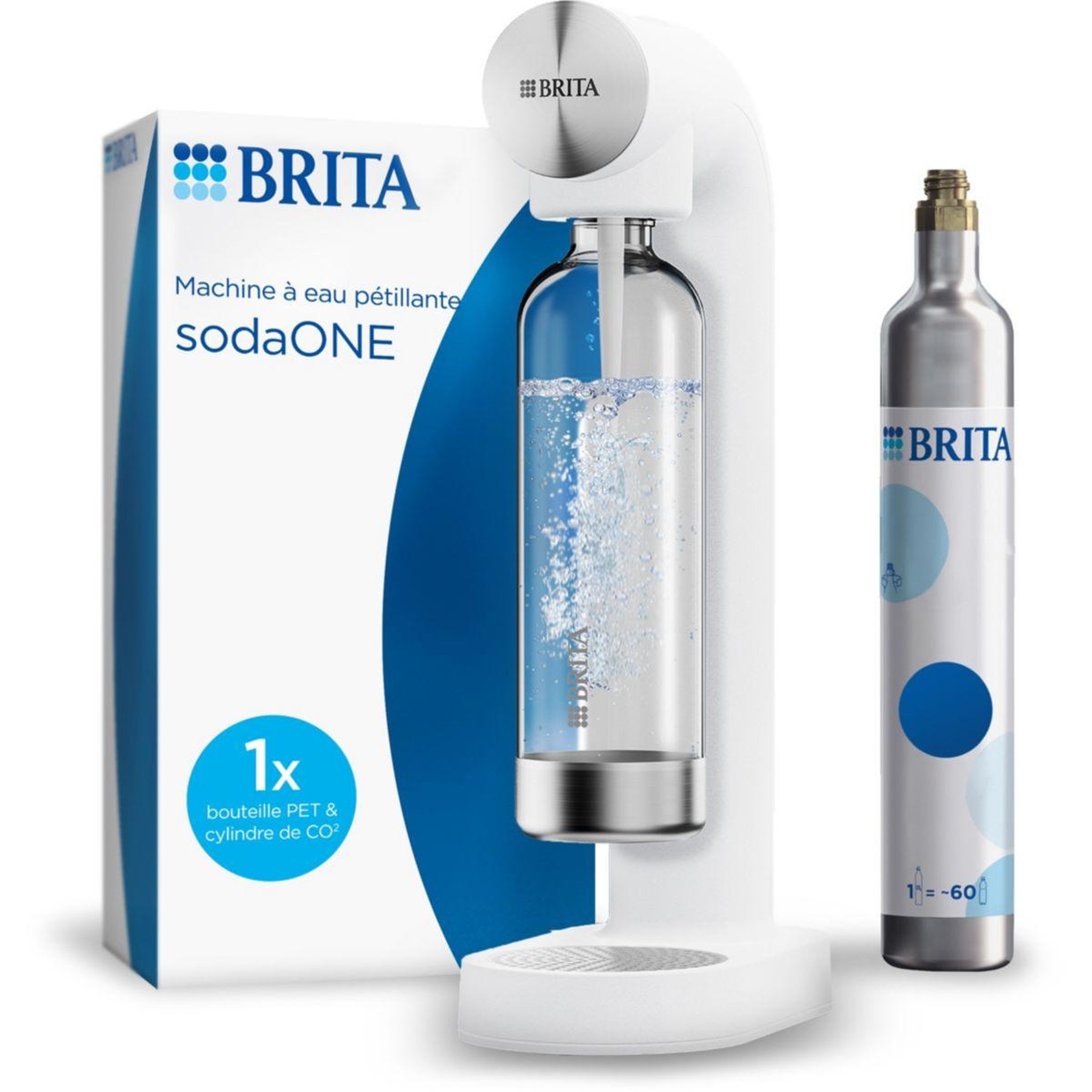 Voir la diapositive 1 : Brita Machine à soda sodaone blanche + 1 cylindre co2 + 1 bouteille en pet