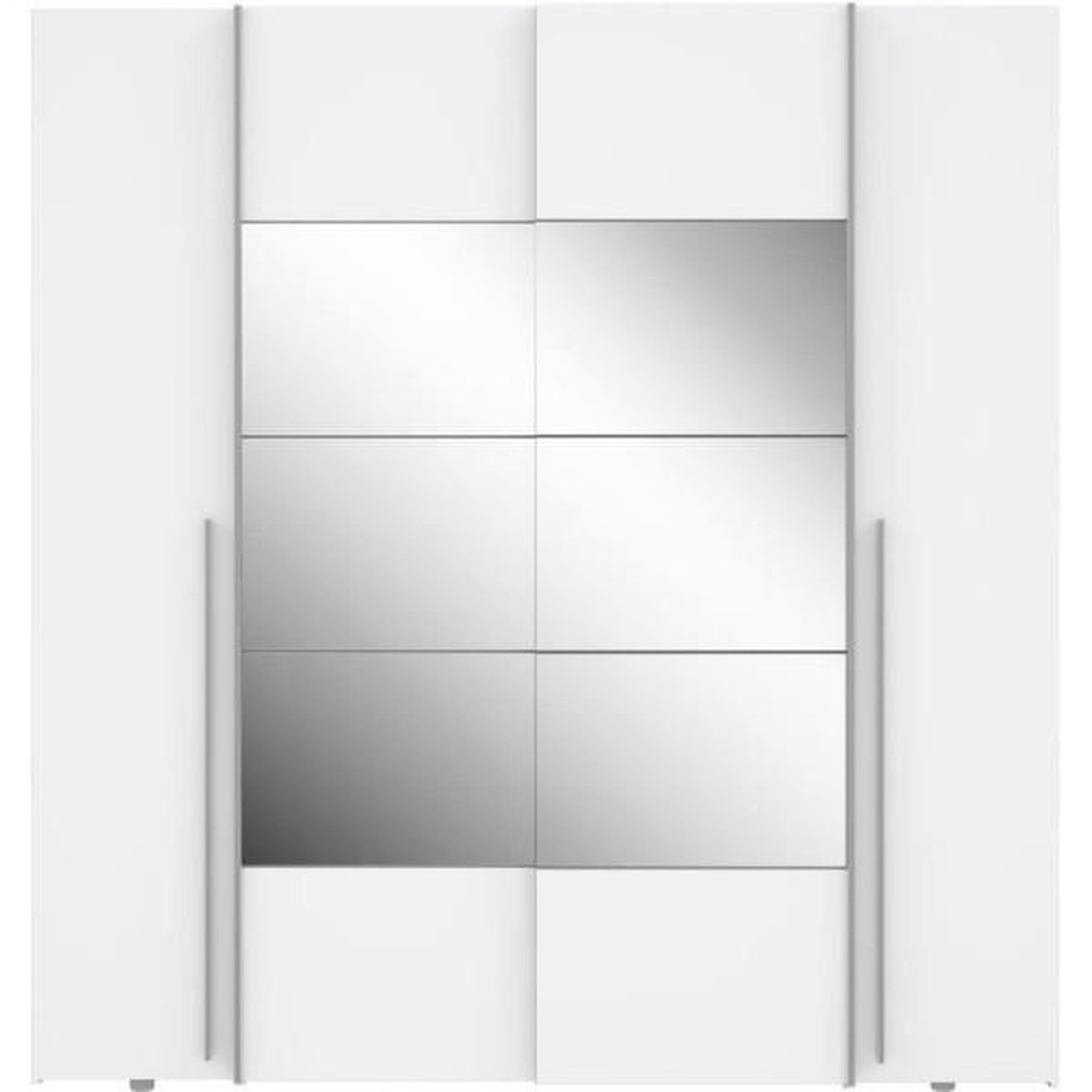 Voir la diapositive 3 : MARKET24 Armoire NARAGO - Décor Blanc mat - 2 portes coulissantes + miroir + 2 portes battantes + 2 penderies - L200 x P61 x H210 cm