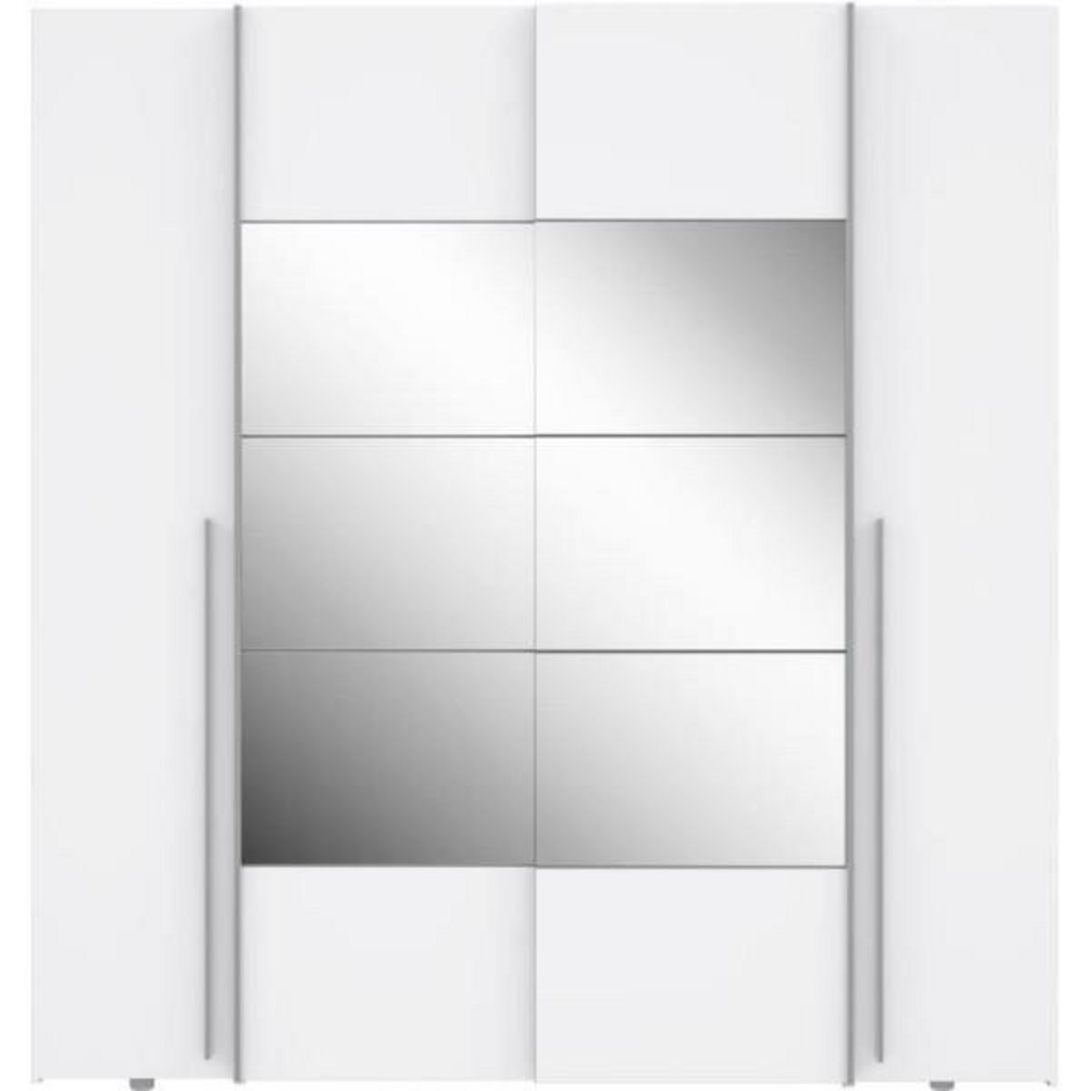 MARKET24 Armoire NARAGO - Décor Blanc mat - 2 portes coulissantes + miroir + 2 portes battantes + 2 penderies - L200 x P61 x H210 cm