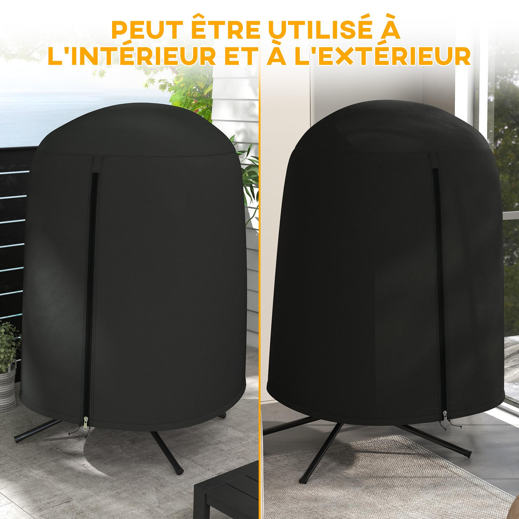 Voir la diapositive 6 : OUTSUNNY Housse de protection fauteuil suspendu de jardin - imperméable, zip - ø 128 x 190h cm - noir