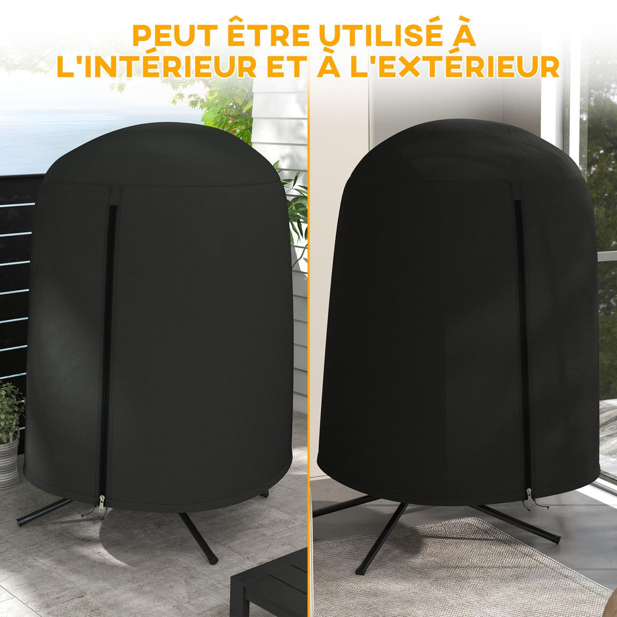 OUTSUNNY Housse de protection fauteuil suspendu de jardin - imperméable, zip - Ø 128 x 190H cm - noir