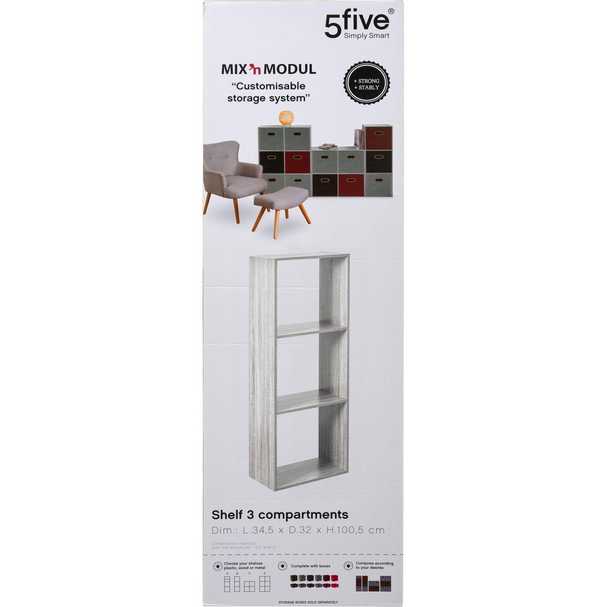 Voir la diapositive 3 : ATMOSPHERA Etagère rectangulaire à 3 cases mix