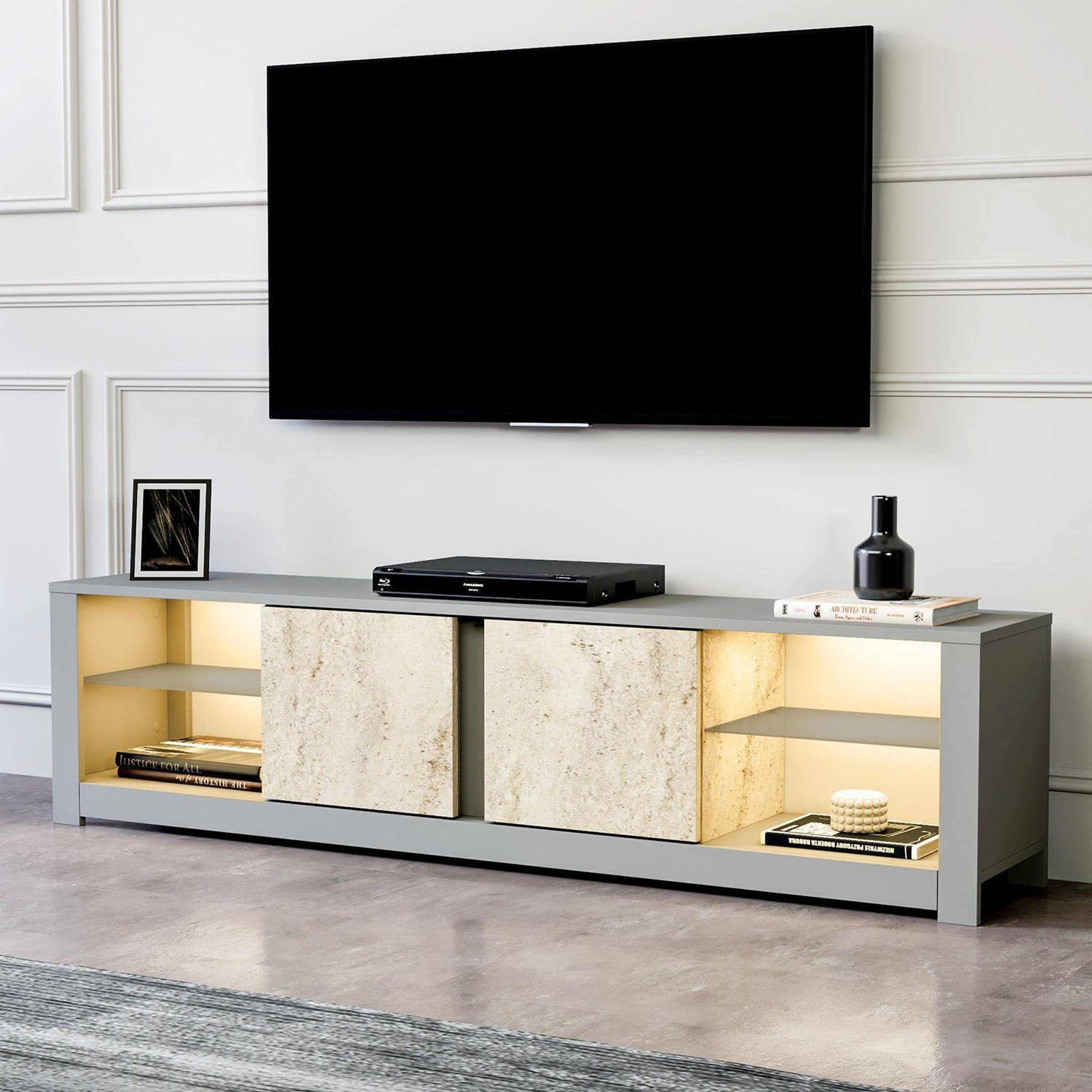 Voir la diapositive 2 : Habitat et Jardin Meuble tv en bois  aydos  180 x 35 x 45 cm - gris