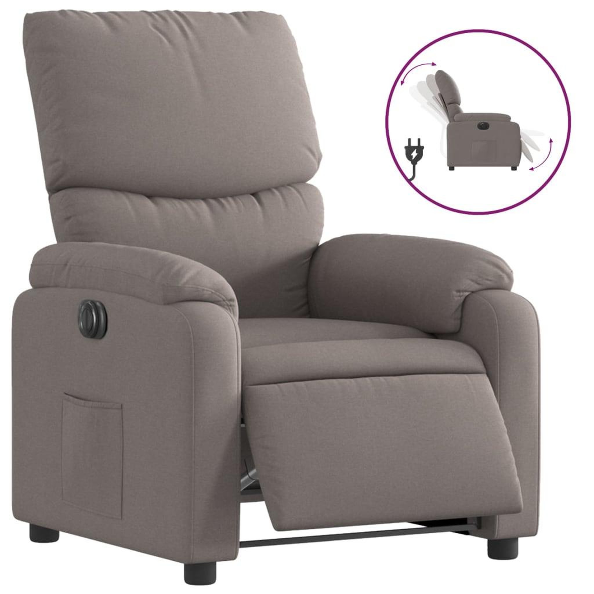 Voir la diapositive 2 : VIDAXL Fauteuil inclinable electrique Taupe Tissu