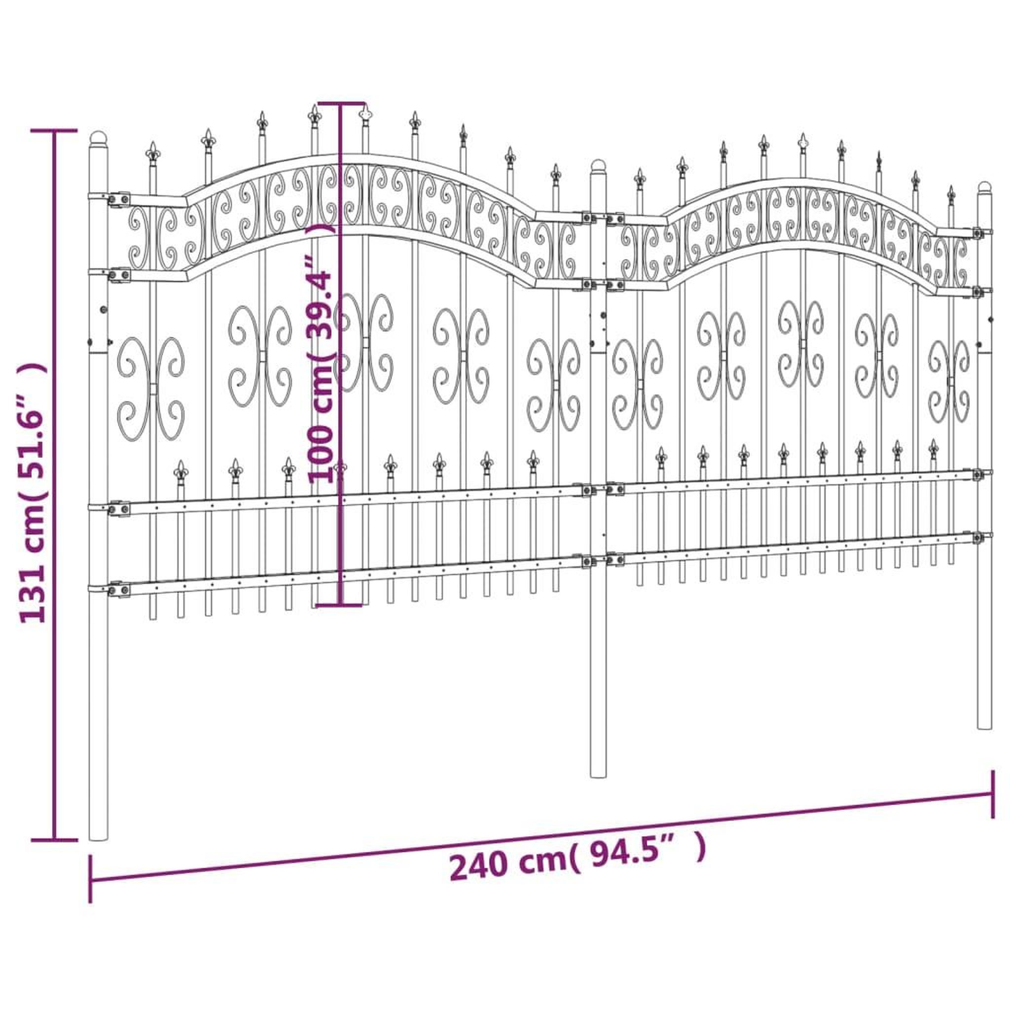 Voir la diapositive 6 : VIDAXL Cloture de jardin avec sommet de lance Noir 140 cm