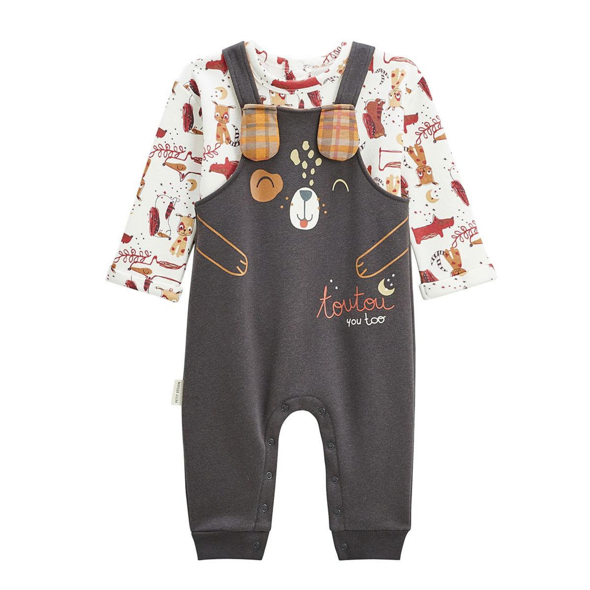 Petit Béguin Ensemble salopette bébé en molleton et t-shirt Toutouyoutou