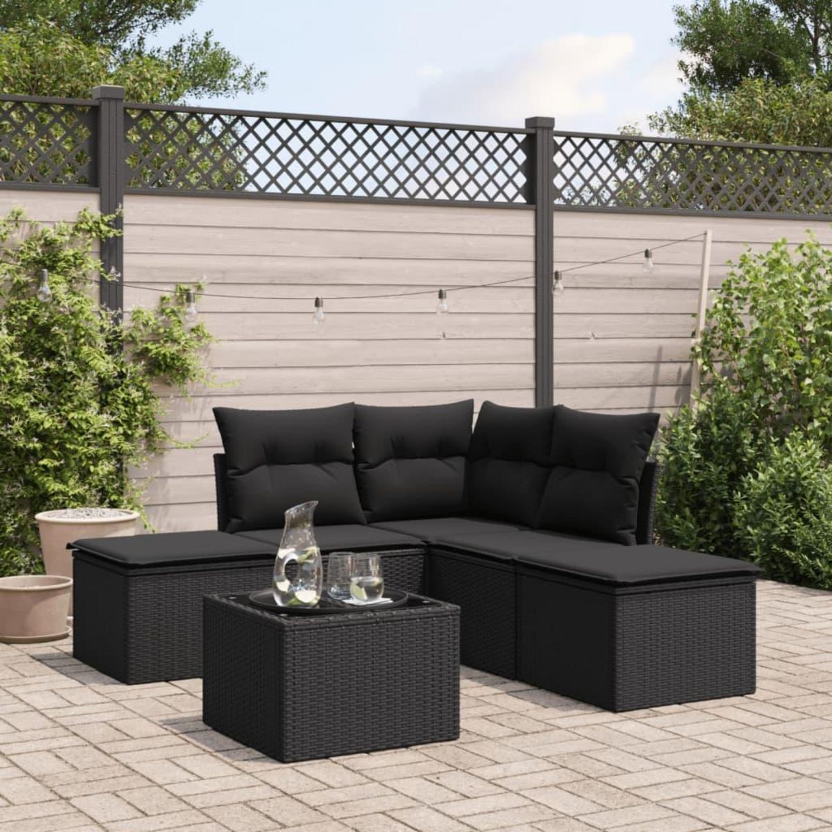 VIDAXL Salon de jardin 6 pcs avec coussins noir resine tressee