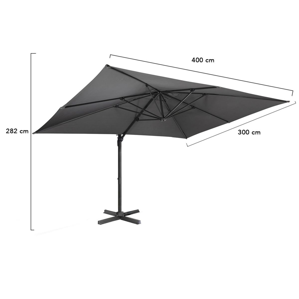ID MARKET Parasol déporté inclinable rotatif 360 CALVI gris 3x4 M avec housse