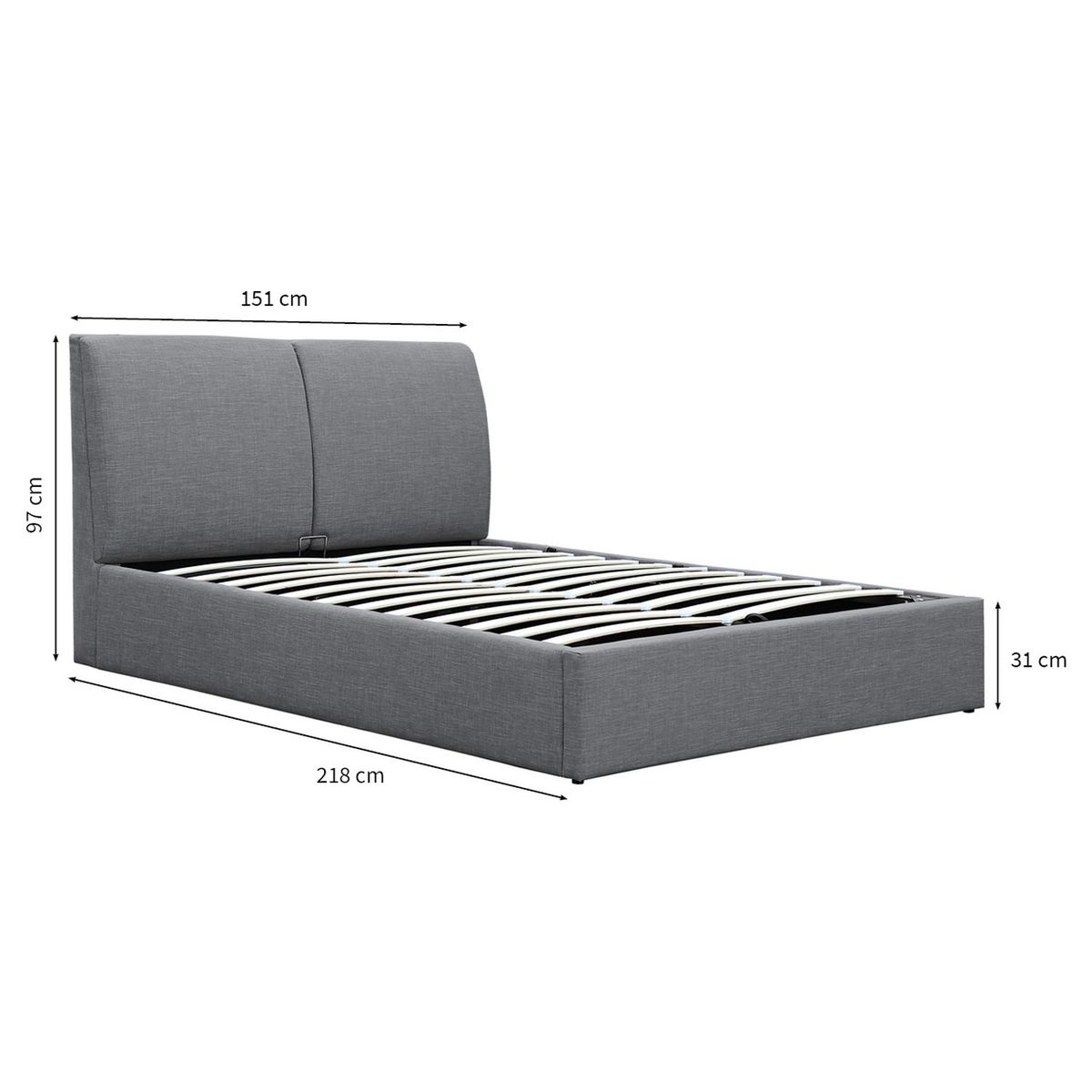 Lit coffre avec sommier relevable et tête de lit effet coussins en tissu gris foncé 140x200 cm EMMANUEL