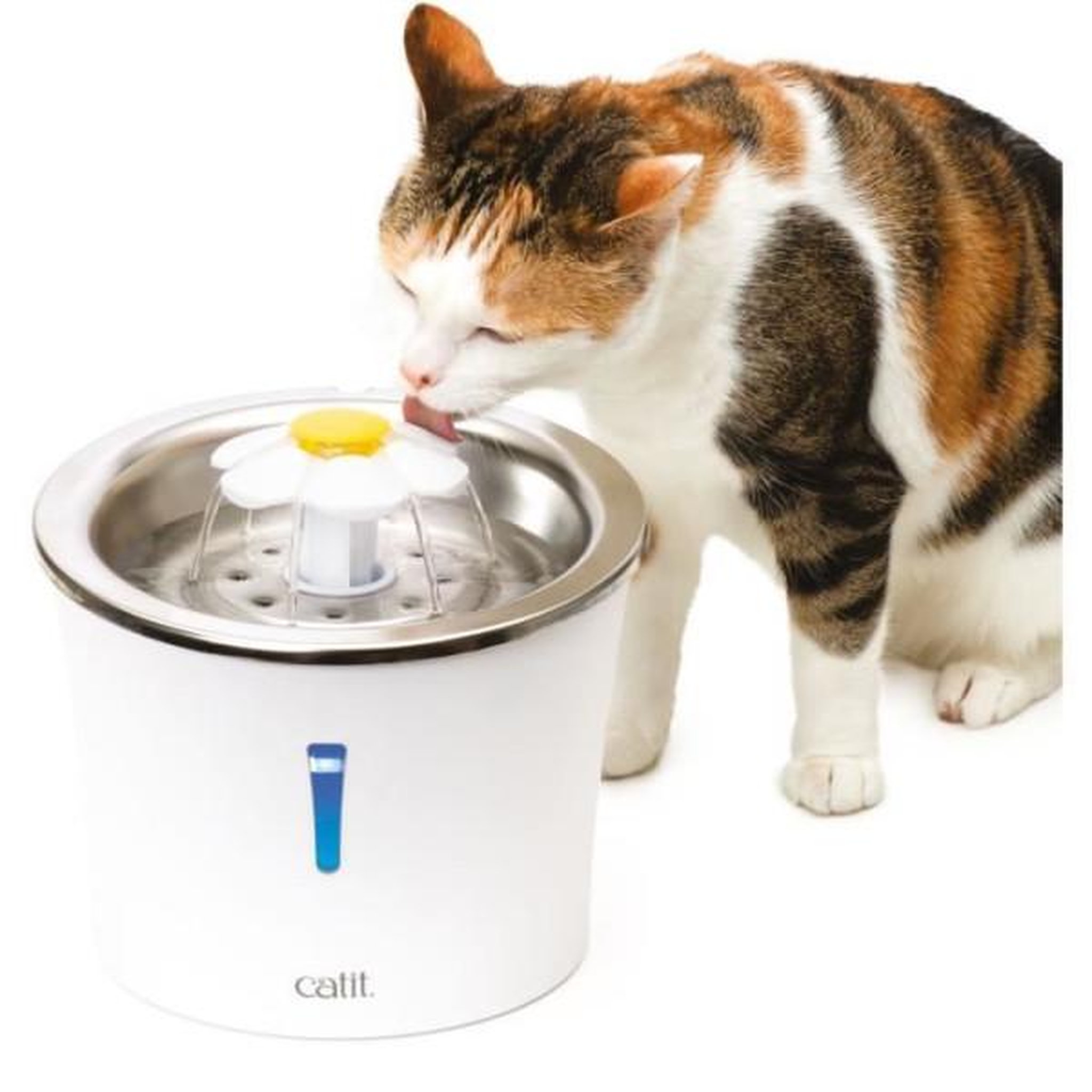 Voir la diapositive 2 : MARKET24 Fontaine a eau pour chat a fleur - CATIT - Flower - 3L - Dessus en acier inoxydable - Avec LED - Blanc