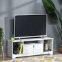 Voir la diapositive 4 : HOMCOM Meuble TV banc TV design contemporain - 3 niches, placard double porte - dim. 120L x 30l x 41H cm - panneaux particules blanc