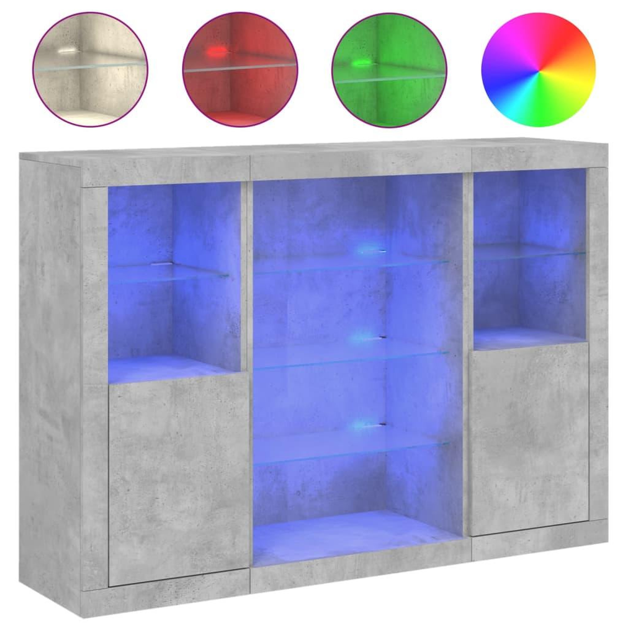 Voir la diapositive 2 : VIDAXL Buffets avec lumieres LED 3 pcs gris beton bois d'ingenierie