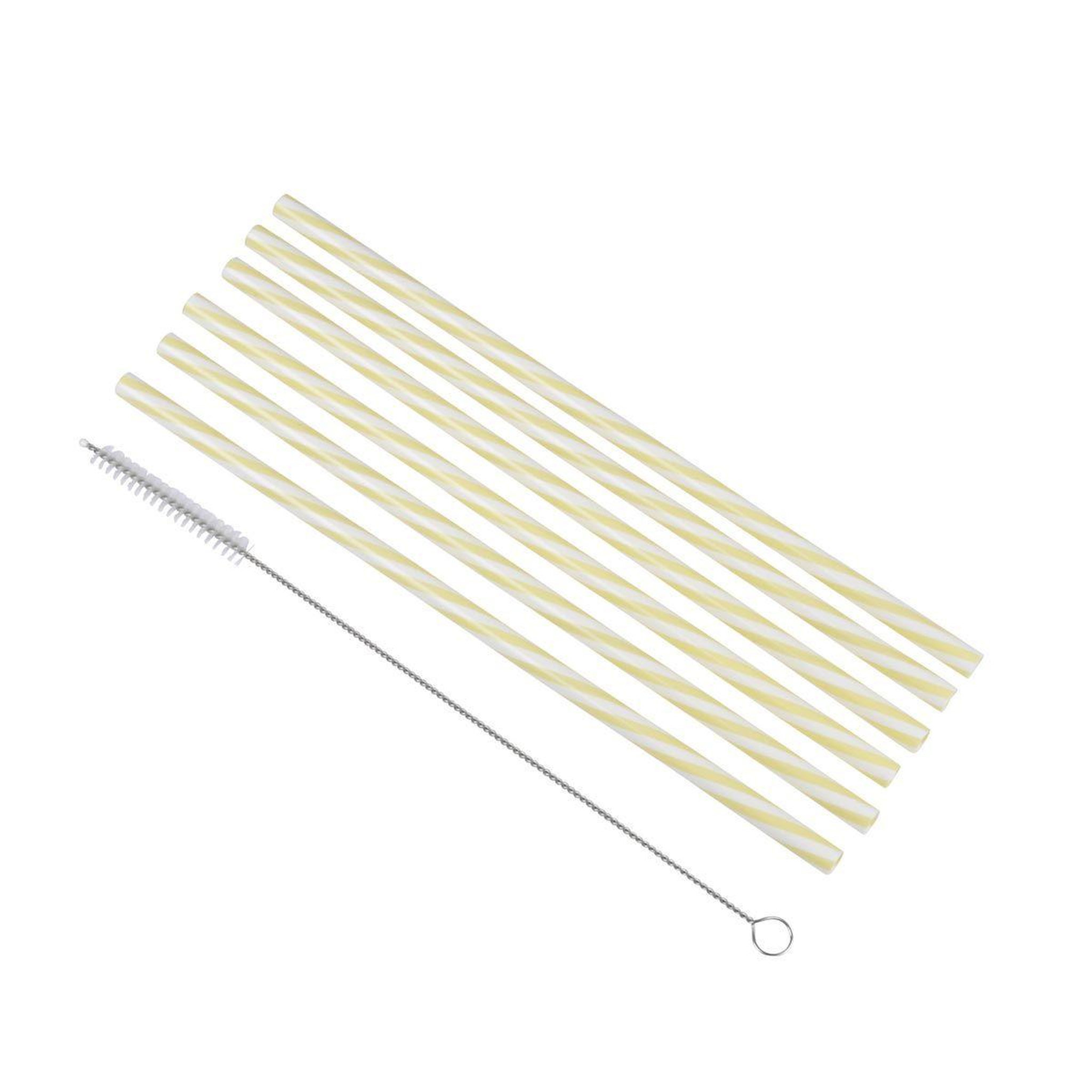 HOMEA Lot de 6 Pailles & Brosse  Réutilisables  23cm Jaune