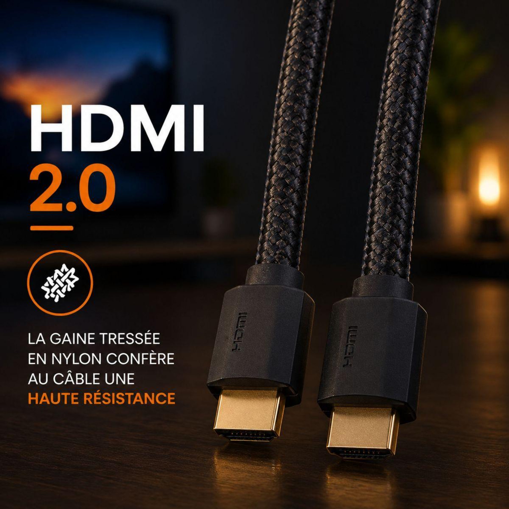 Voir la diapositive 3 : ESSENTIEL B Câble hdmi 2.0/18gbps 2m cross nylon