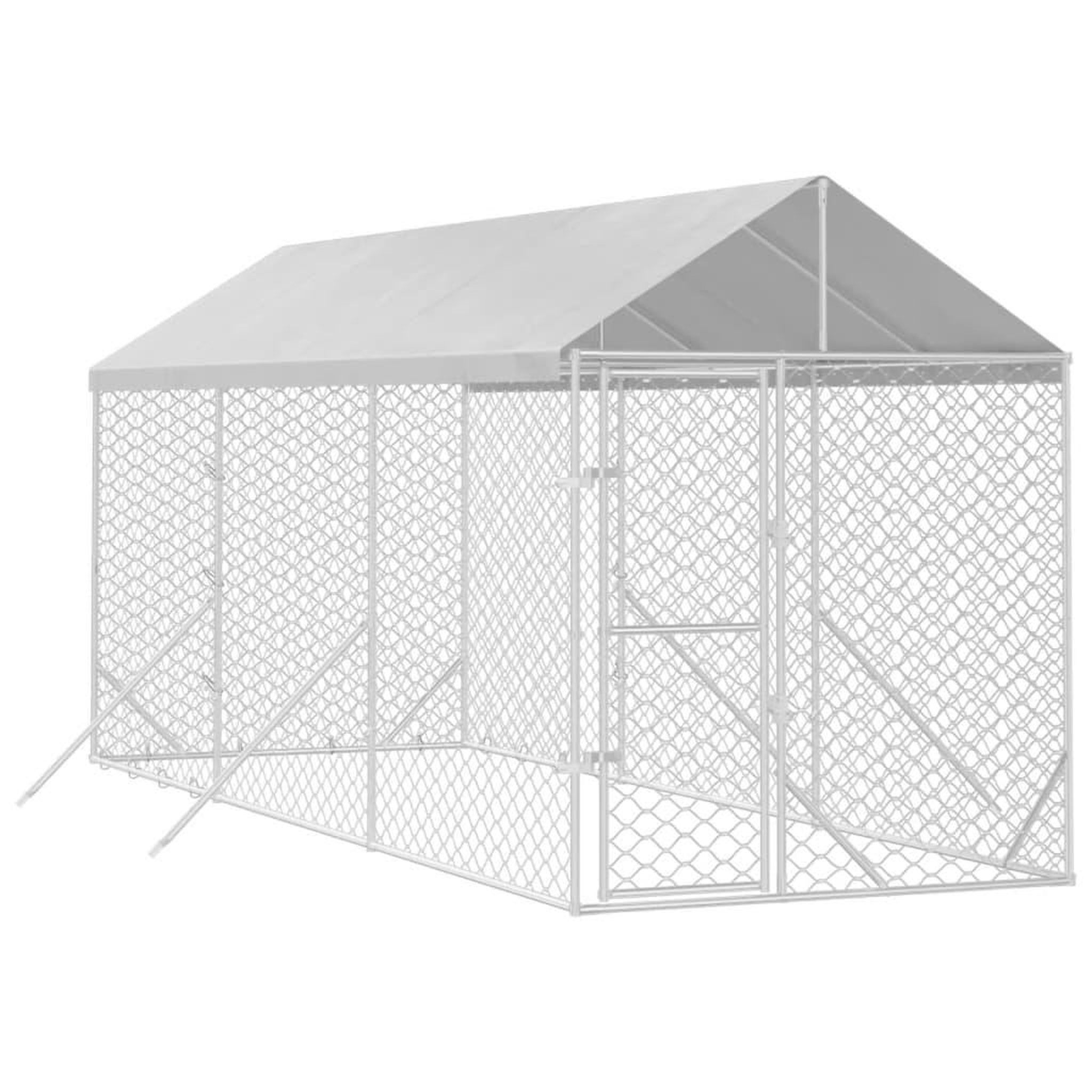 Voir la diapositive 3 : VIDAXL Chenil d'exterieur pour chiens avec toit argente 2x6x2,5 m