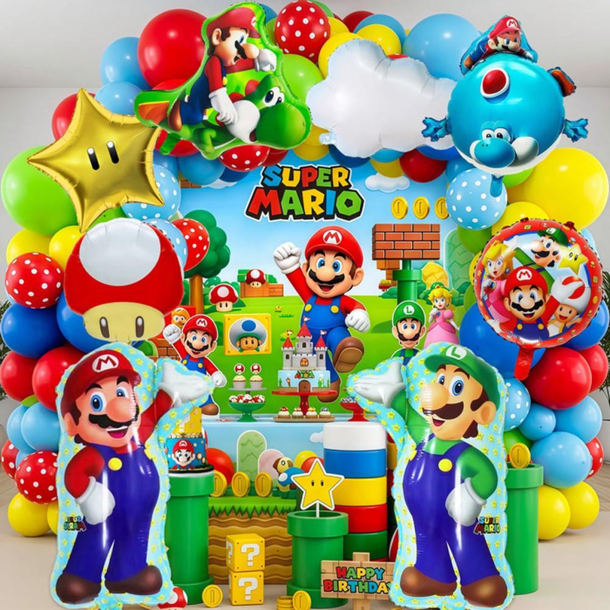 Set de ballons déco anniversaire Mario Bros multicolore pour enfants