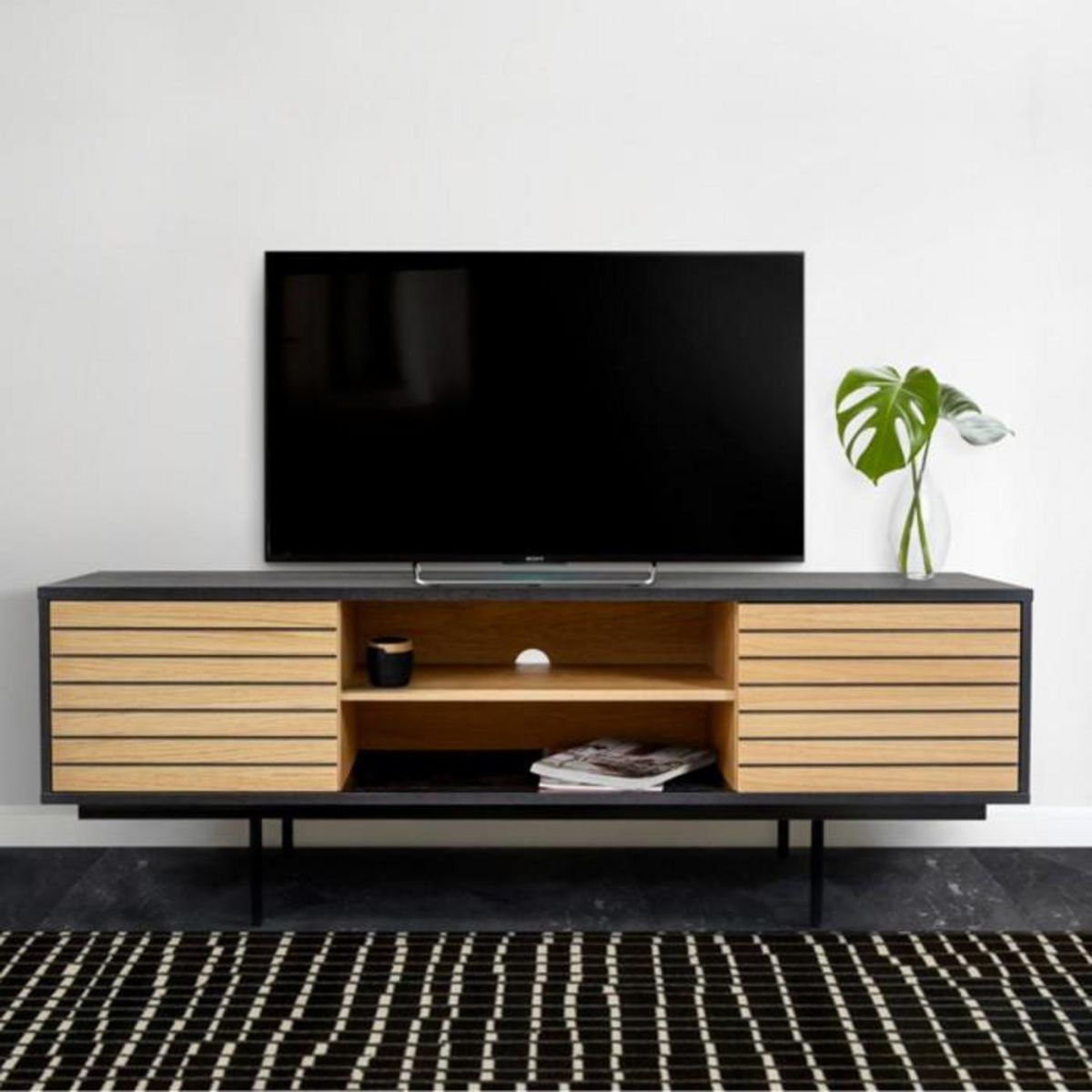 Paris Prix Meuble TV Design  Stripe  150cm Chêne & Noir