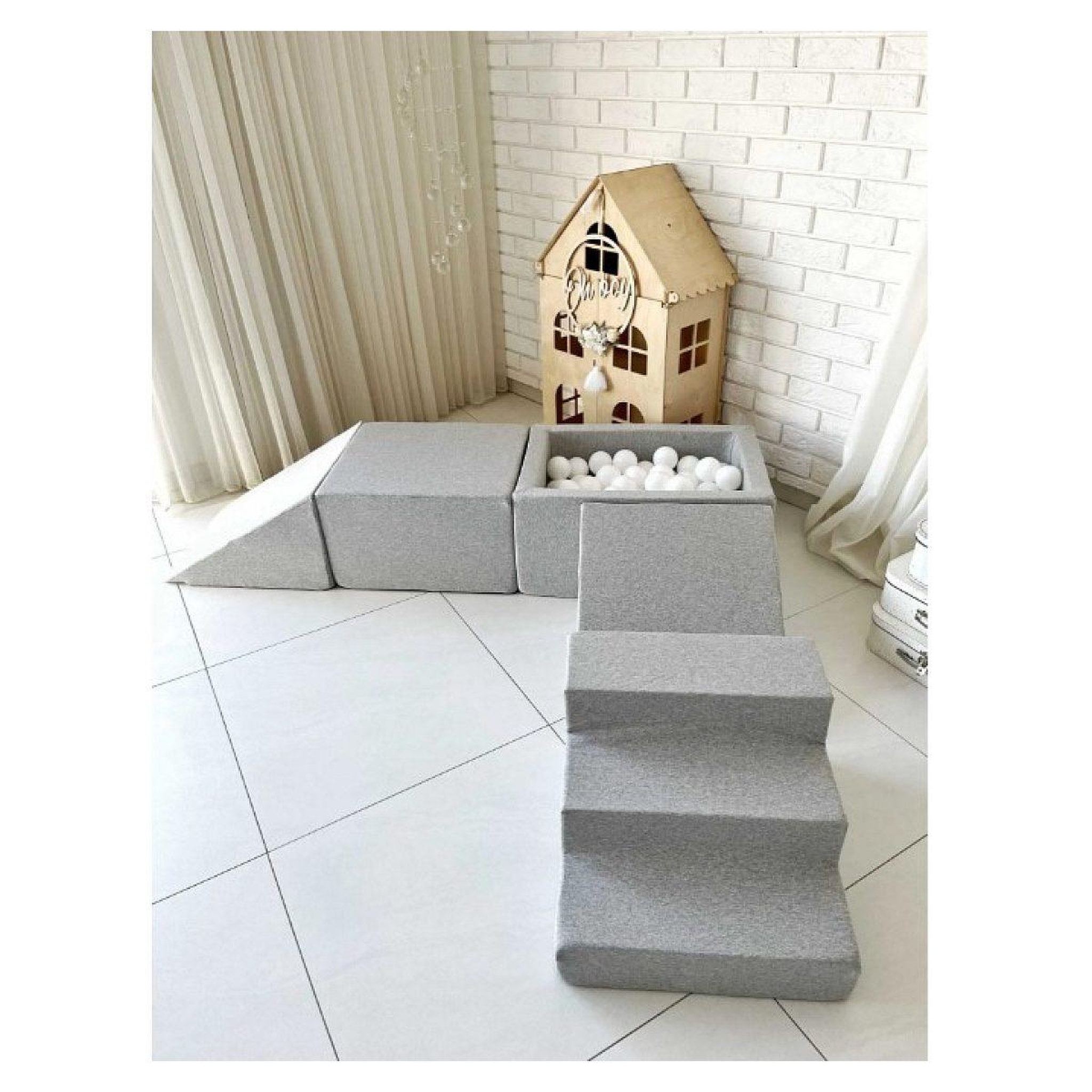 Voir la diapositive 2 : MONIO FOR KIDS Jeu en mousse 5 éléments avec mini piscine à balles gris clair
