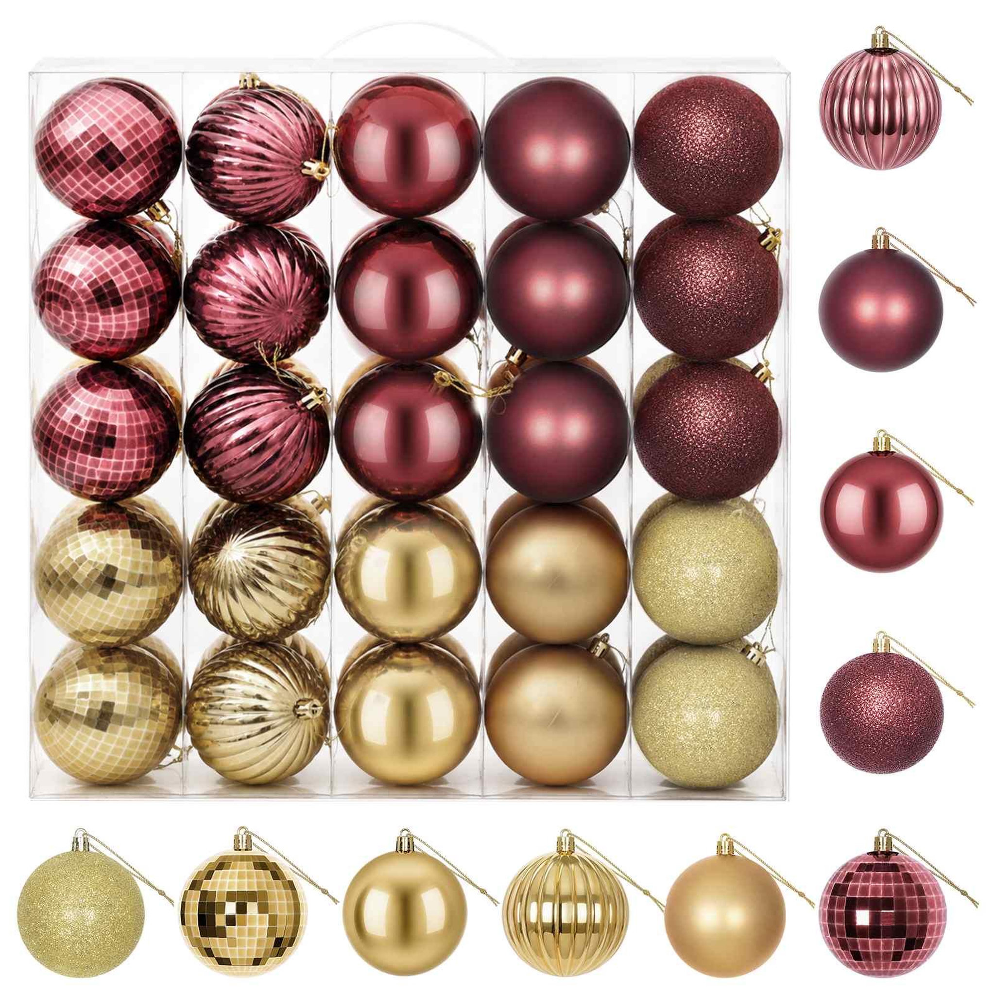 VIDAXL Ensemble de boules de Noël 50 pc Or et rouge bordeaux