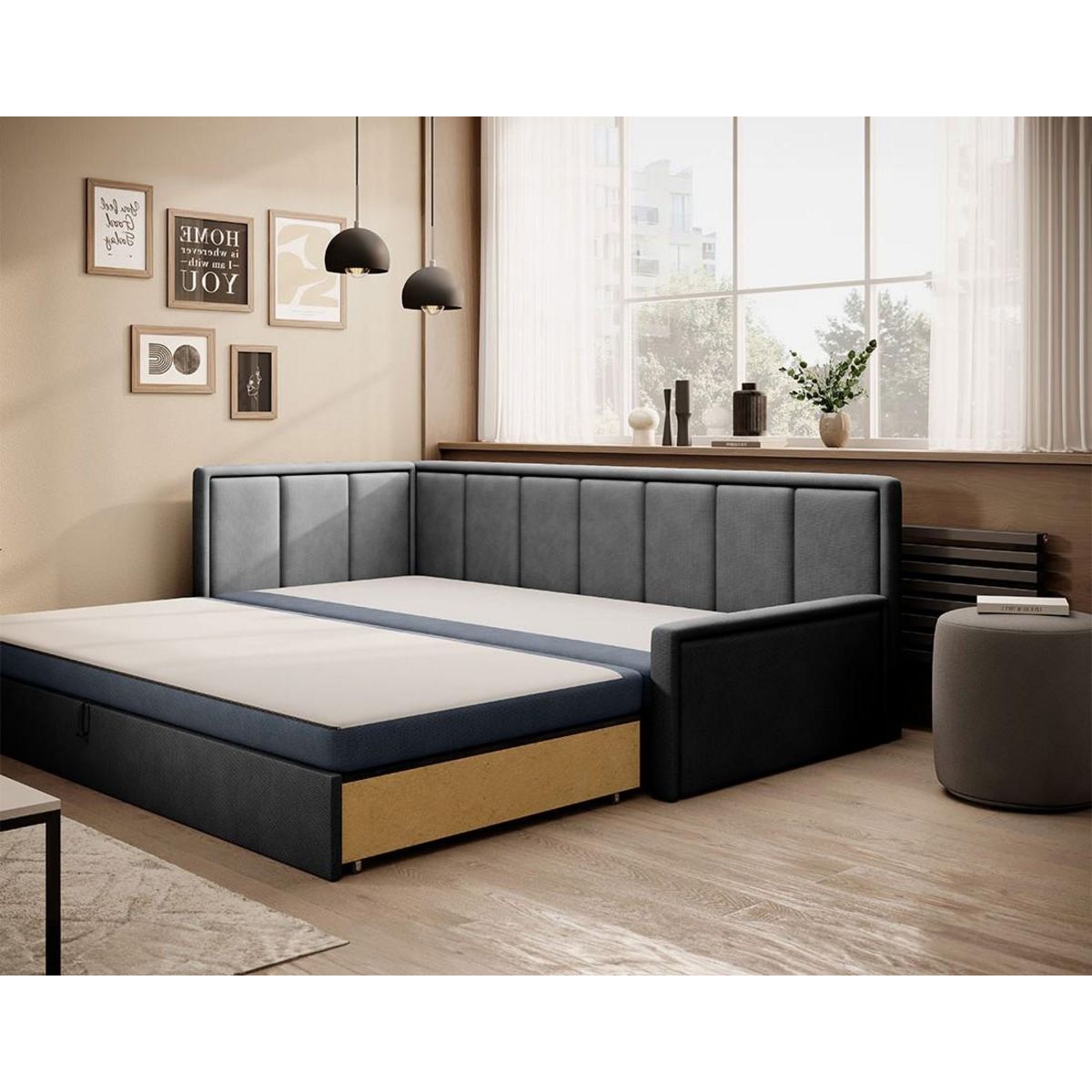 BEST MOBILIER James - canapé 3 places gauche convertible avec coffre en velours