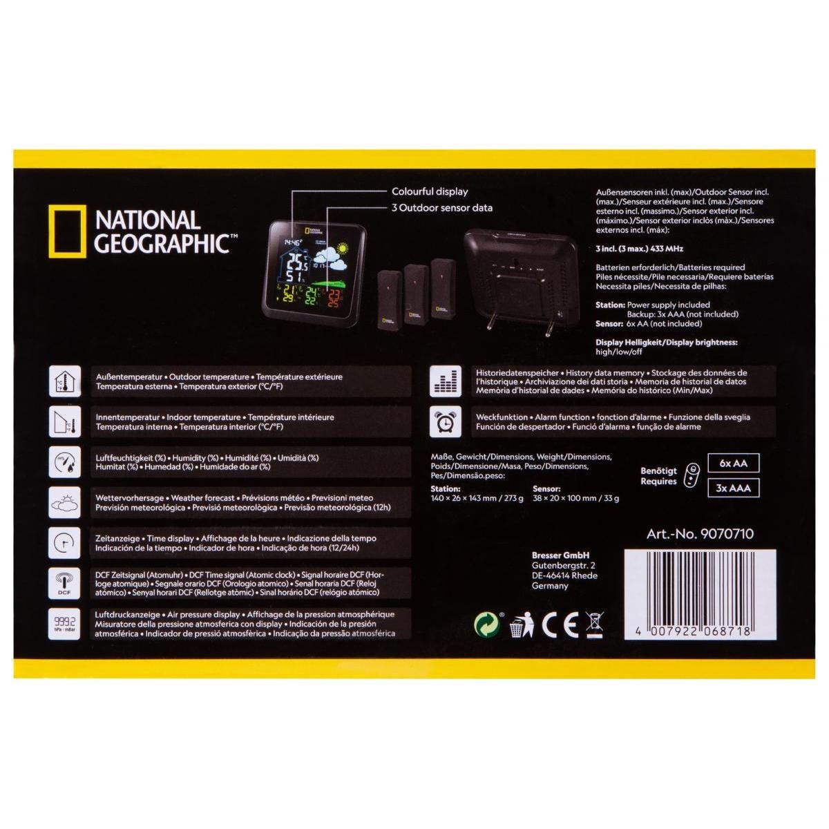 Bresser Station météo  National Geographic VA avec écran couleur et 3 capteurs