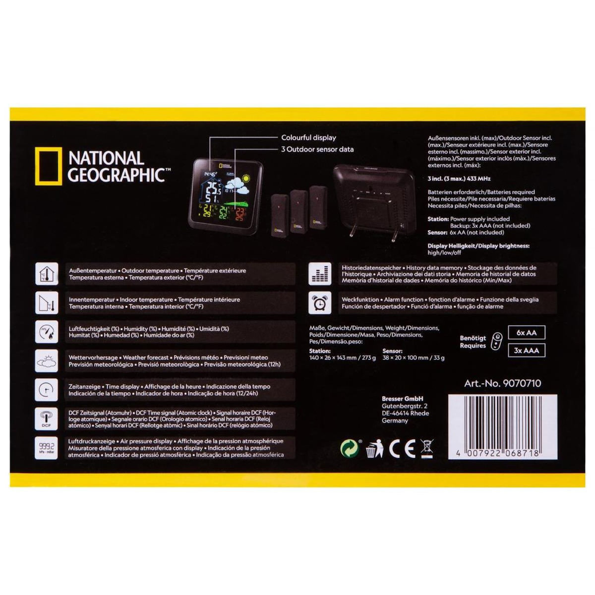 Bresser Station météo  National Geographic VA avec écran couleur et 3 capteurs