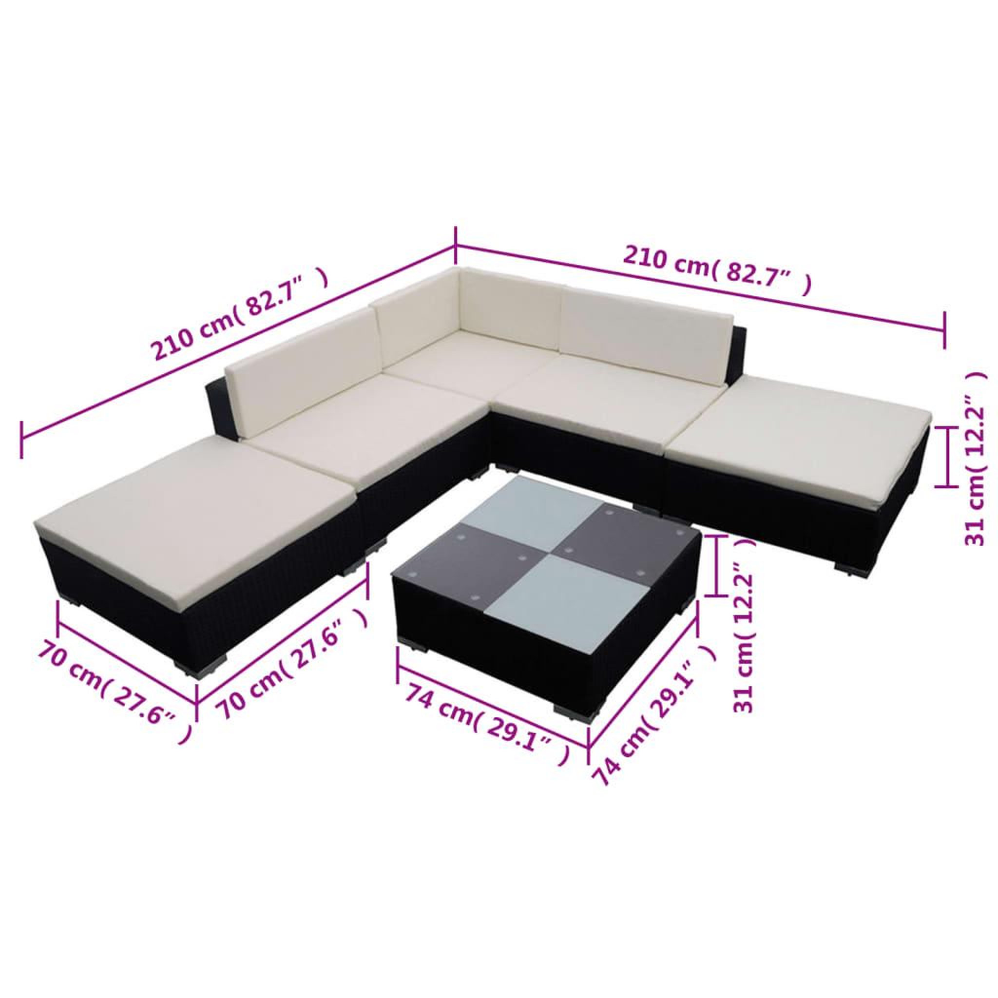 Voir la diapositive 6 : VIDAXL Salon de jardin 6 pcs avec coussins resine tressee noir