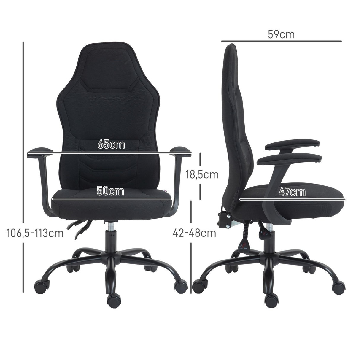 HOMCOM Fauteuil gamer ergonomique - chaise de bureau gaming - réglable - dossier inclinable - tissu noir