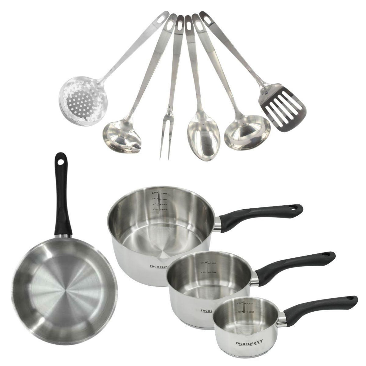 Fackelmann Set 1 poêle 20 cm, 3 casseroles en inox et 6 ustensiles inox Fackelmann Geneva