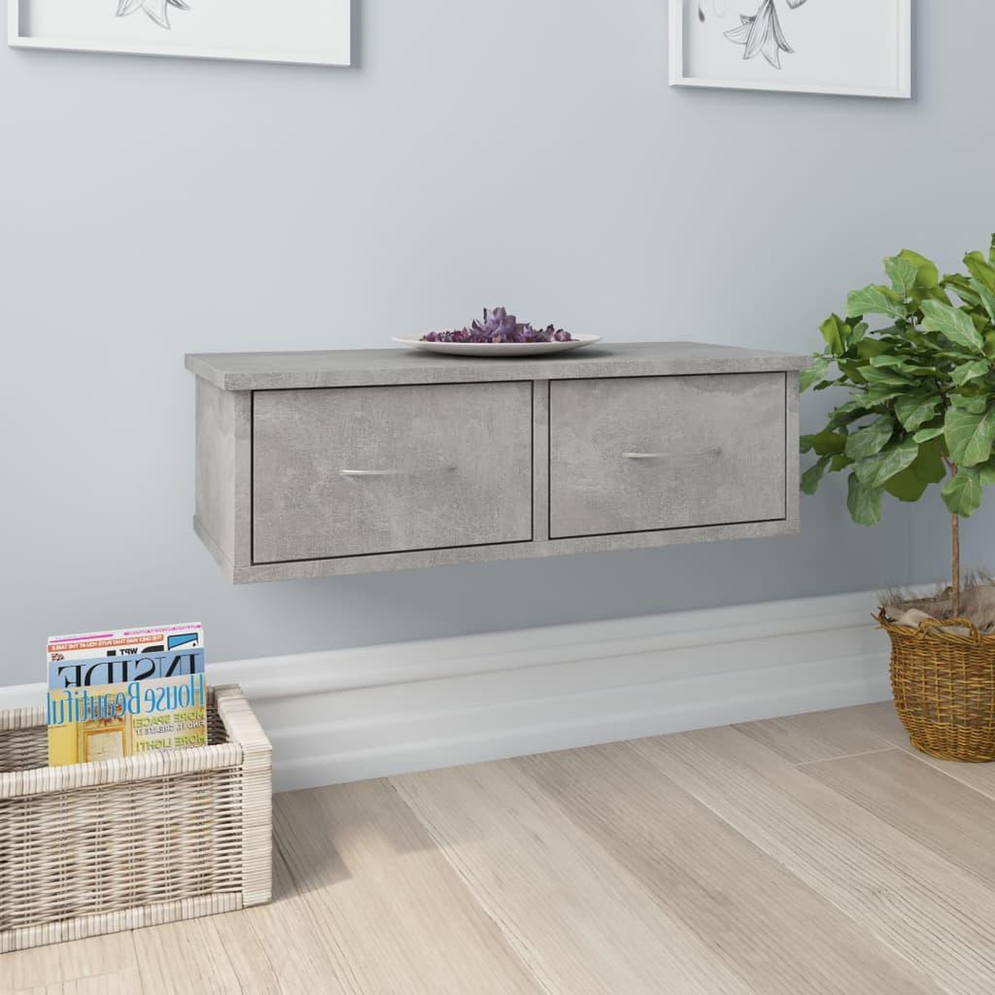 VIDAXL Etagere murale avec tiroirs Gris beton Bois d'ingenierie